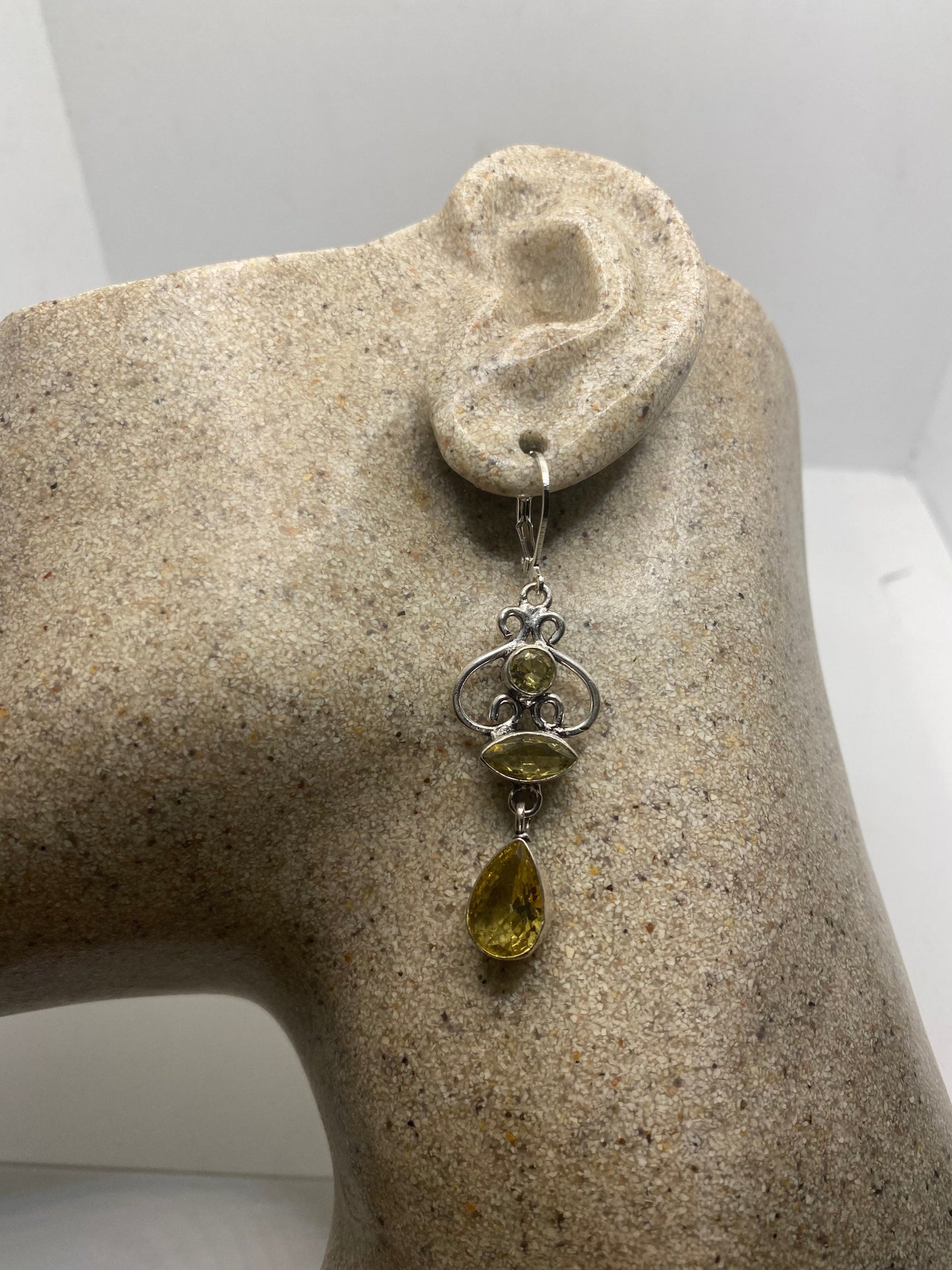 Vintage Citrine 925 Sterling Silver Lever Back Earrings