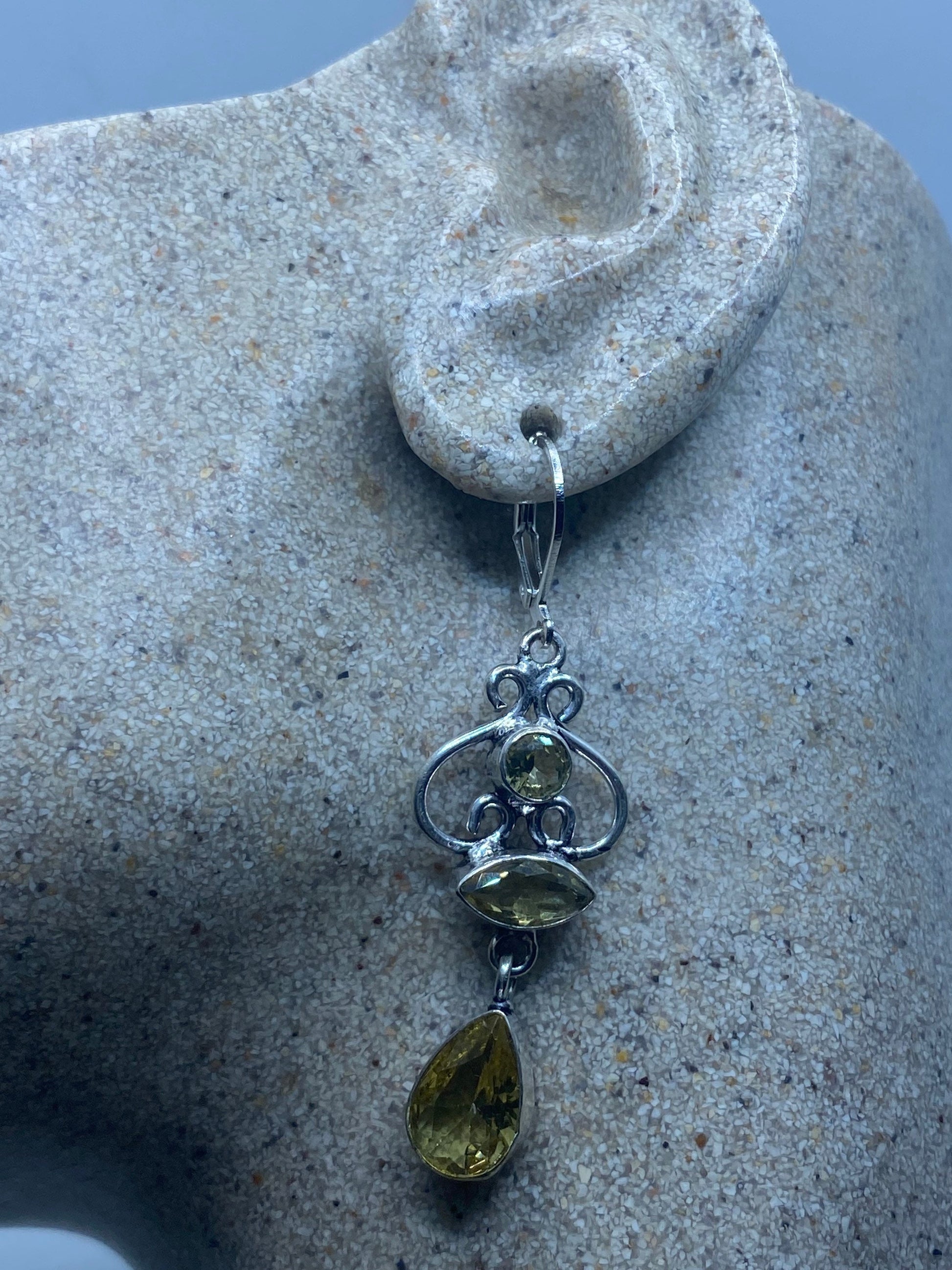 Vintage Citrine 925 Sterling Silver Lever Back Earrings