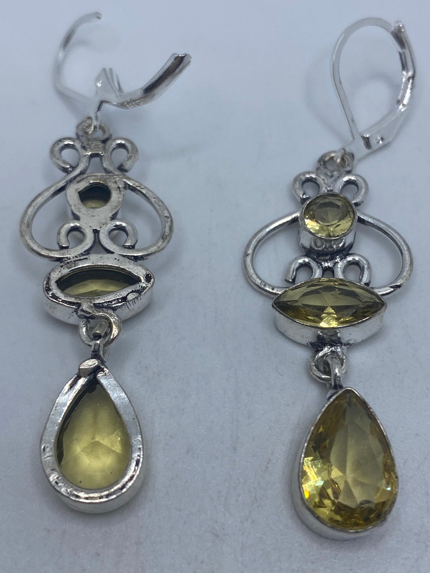 Vintage Citrine 925 Sterling Silver Lever Back Earrings