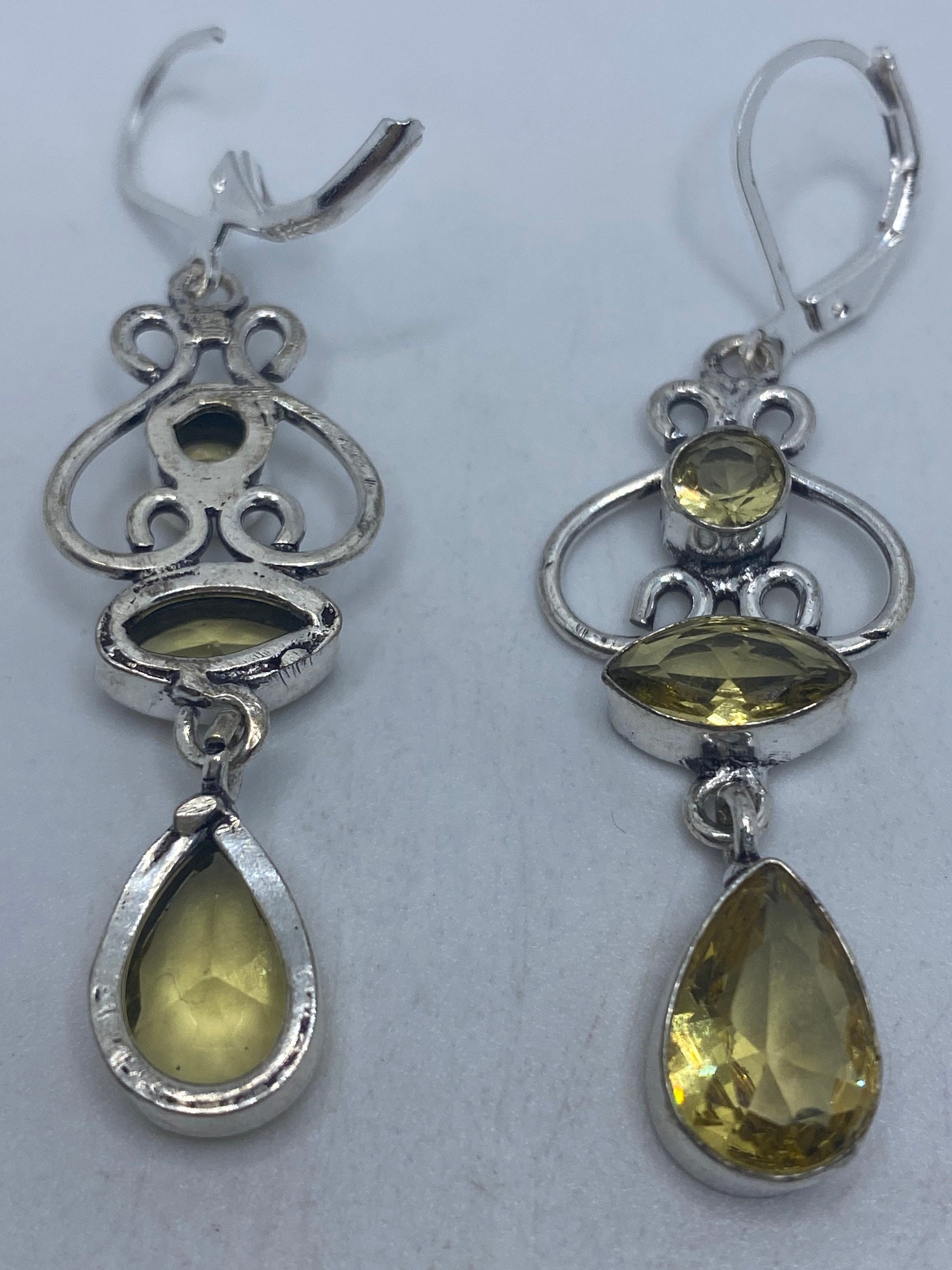 Vintage Citrine 925 Sterling Silver Lever Back Earrings