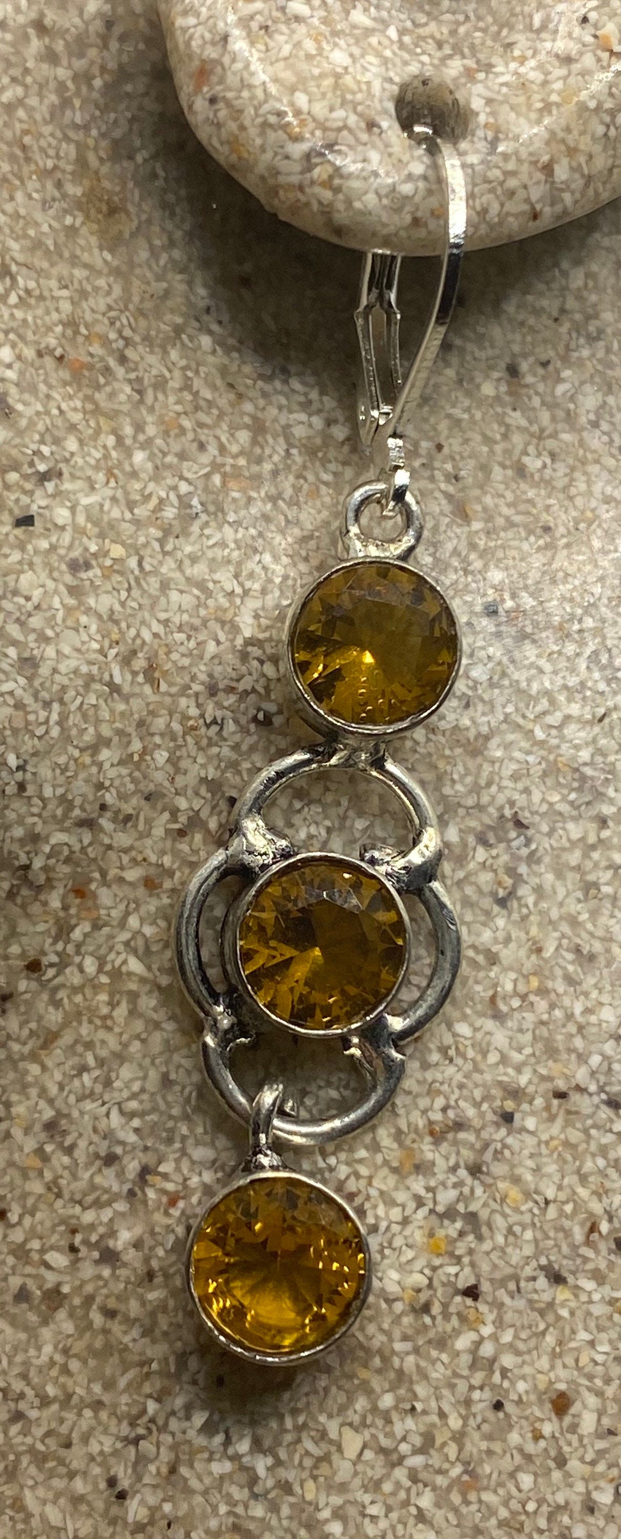 Vintage Citrine 925 Sterling Silver Lever Back Earrings