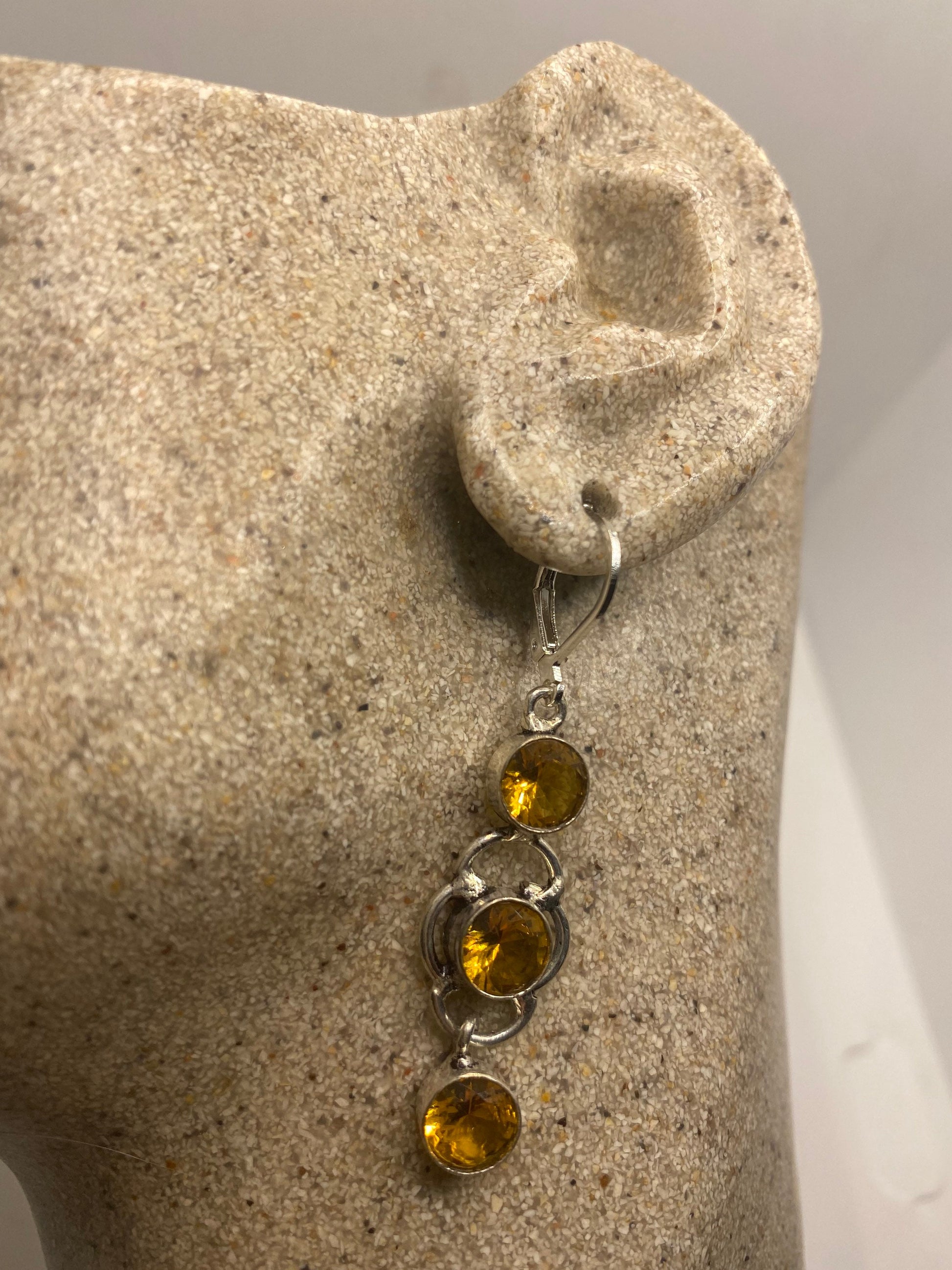 Vintage Citrine 925 Sterling Silver Lever Back Earrings