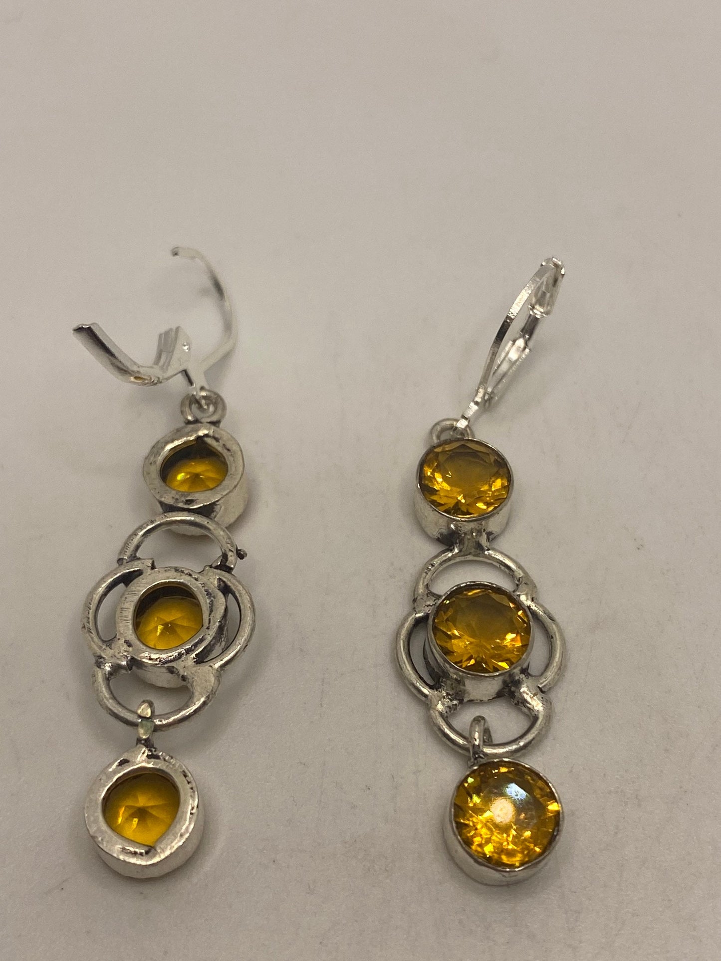 Vintage Citrine 925 Sterling Silver Lever Back Earrings