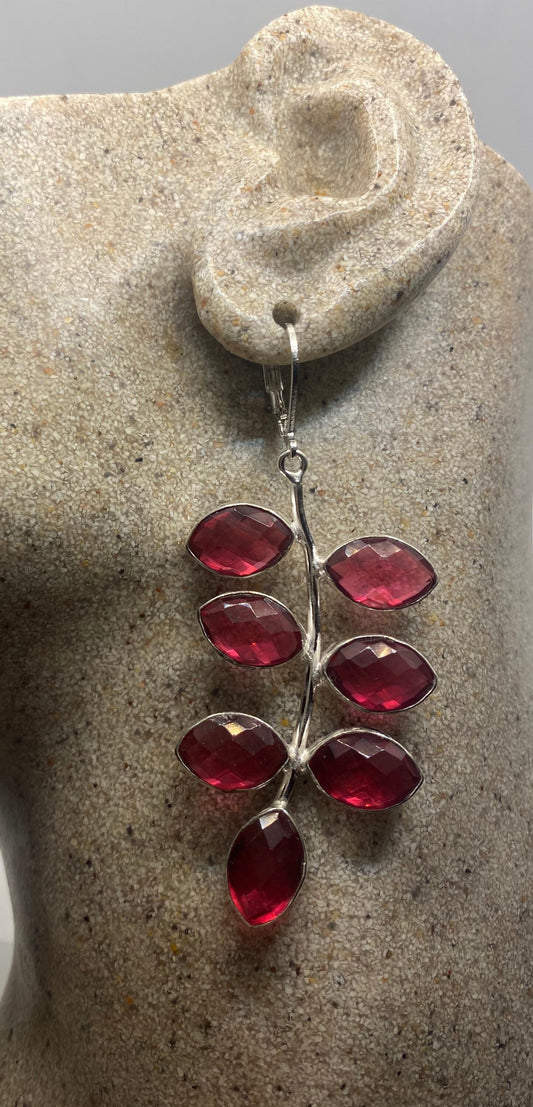 Vintage Red Ruby Glass Earrings 925 Sterling Silver Leverback