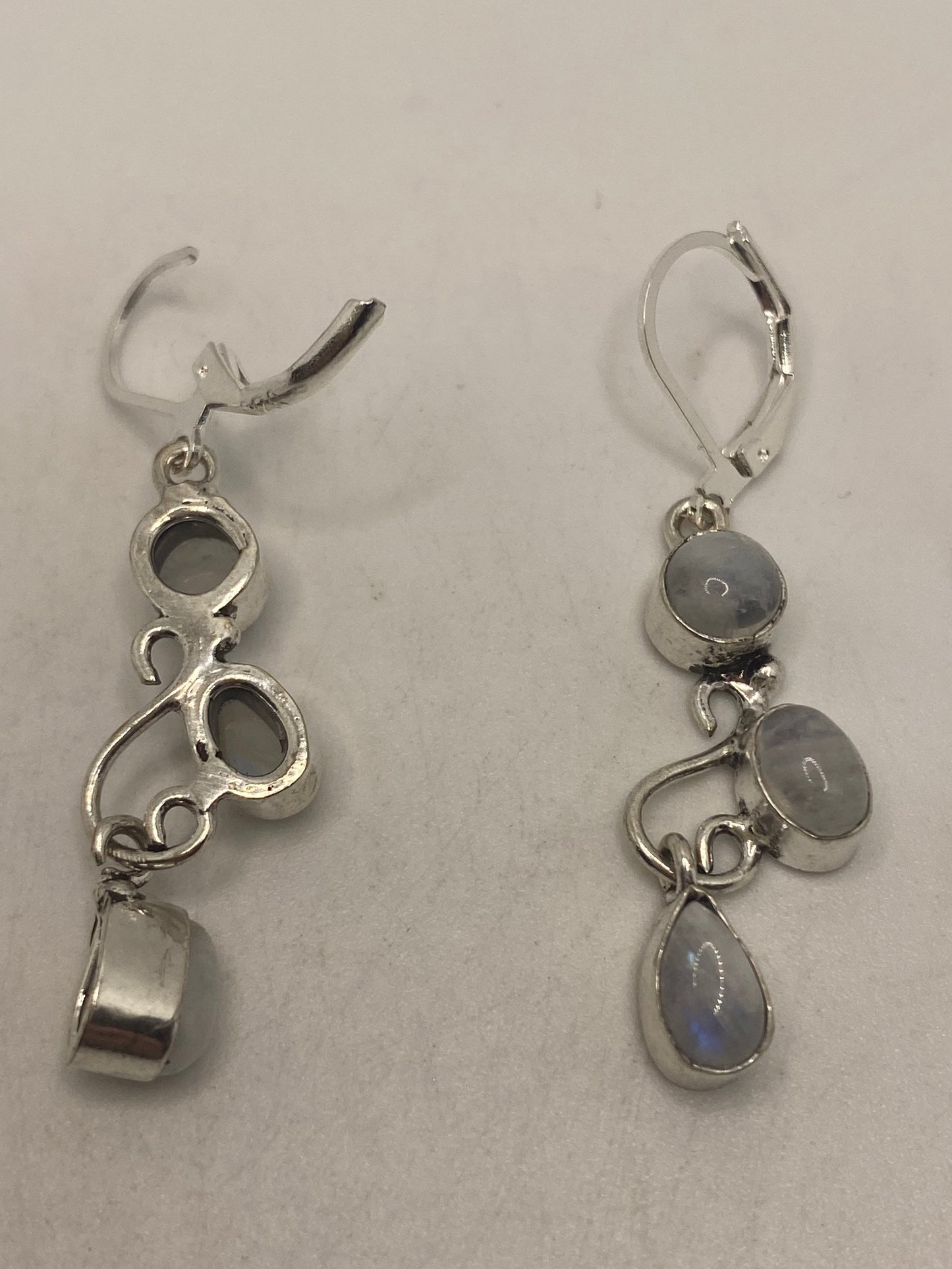 Vintage Rainbow Moonstone Sterling Silver Lever Back Dangle Earrings