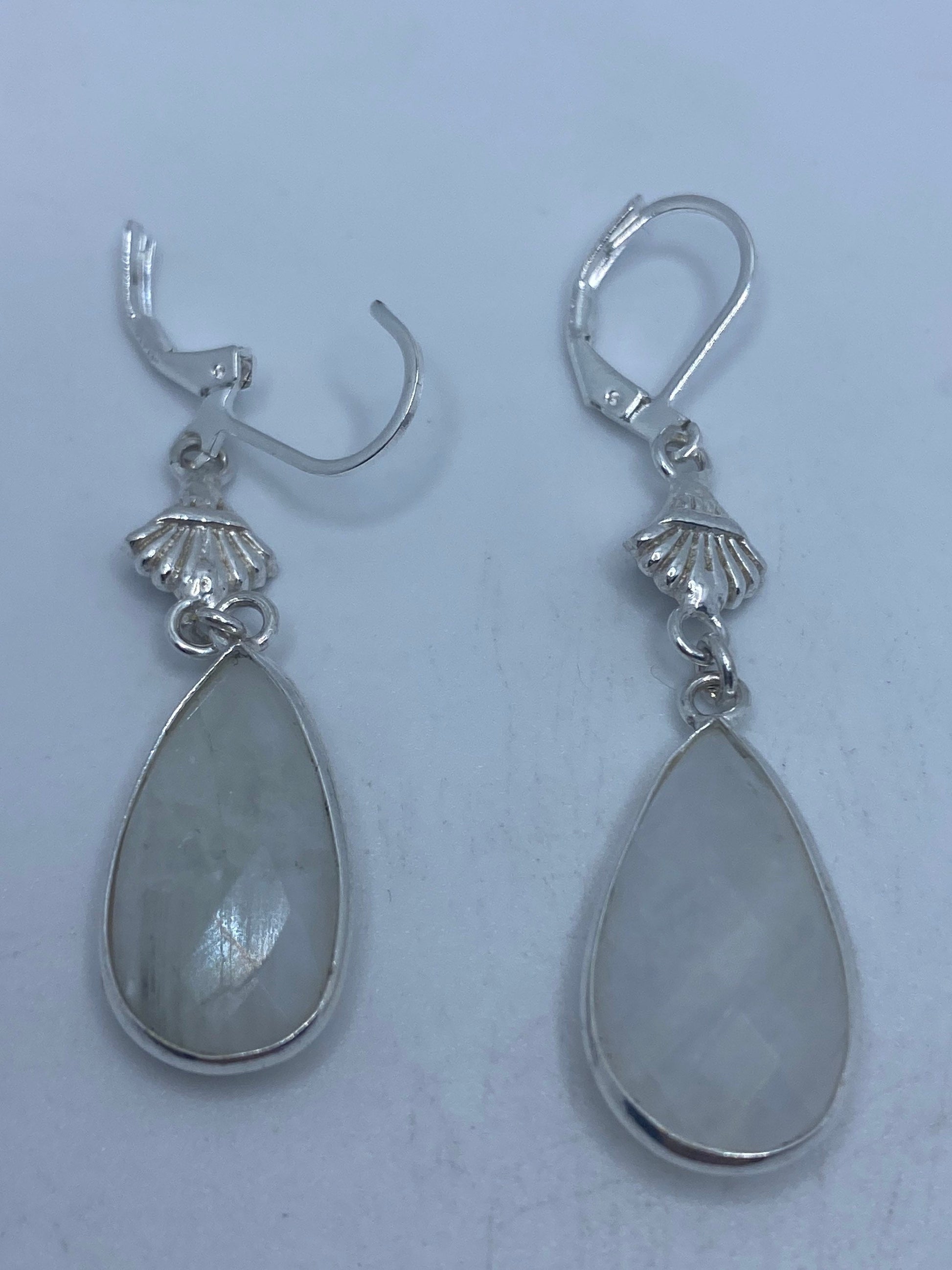 Vintage Rainbow Moonstone Sterling Silver Lever Back Dangle Earrings