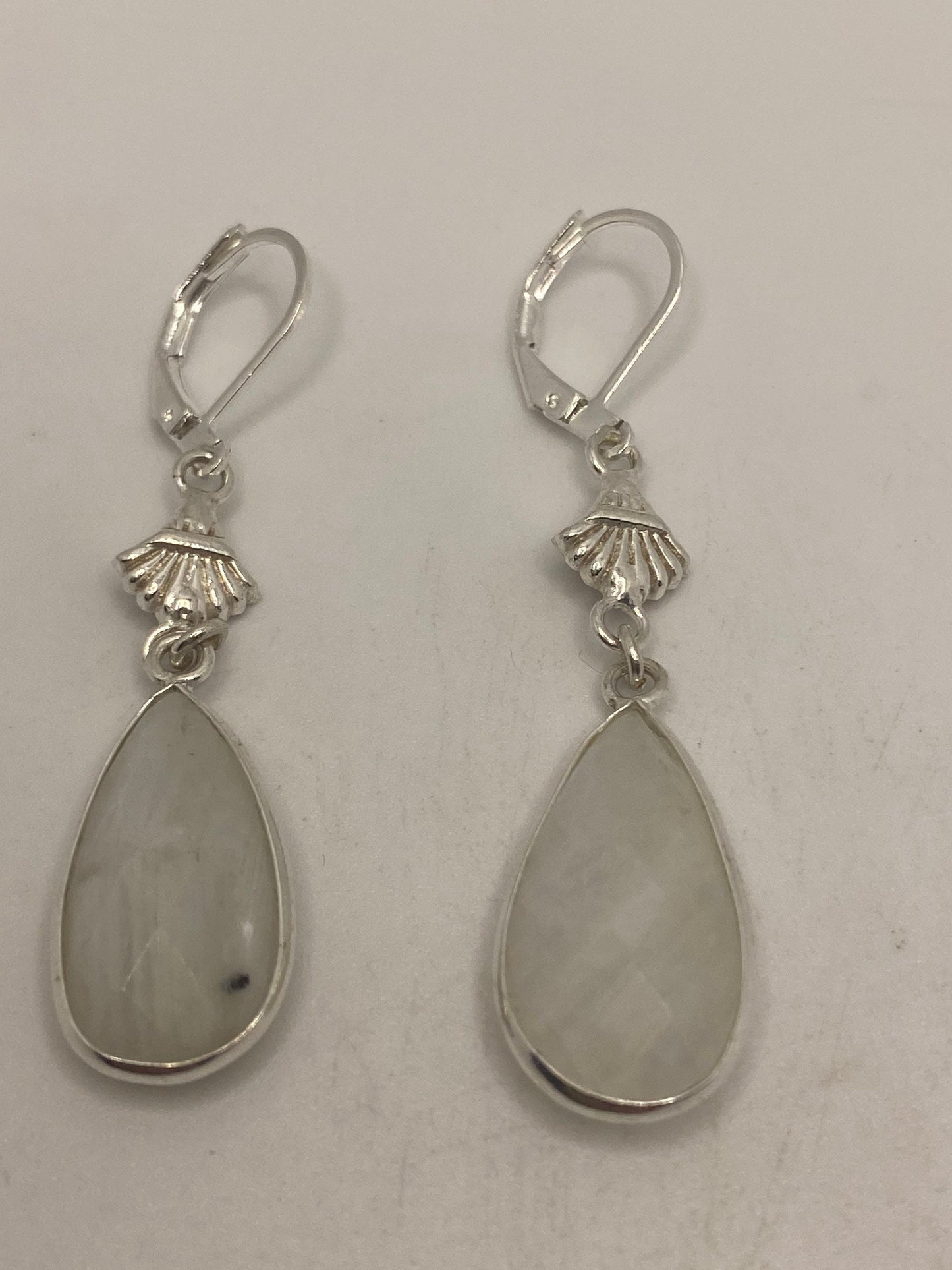 Vintage Rainbow Moonstone Sterling Silver Lever Back Dangle Earrings