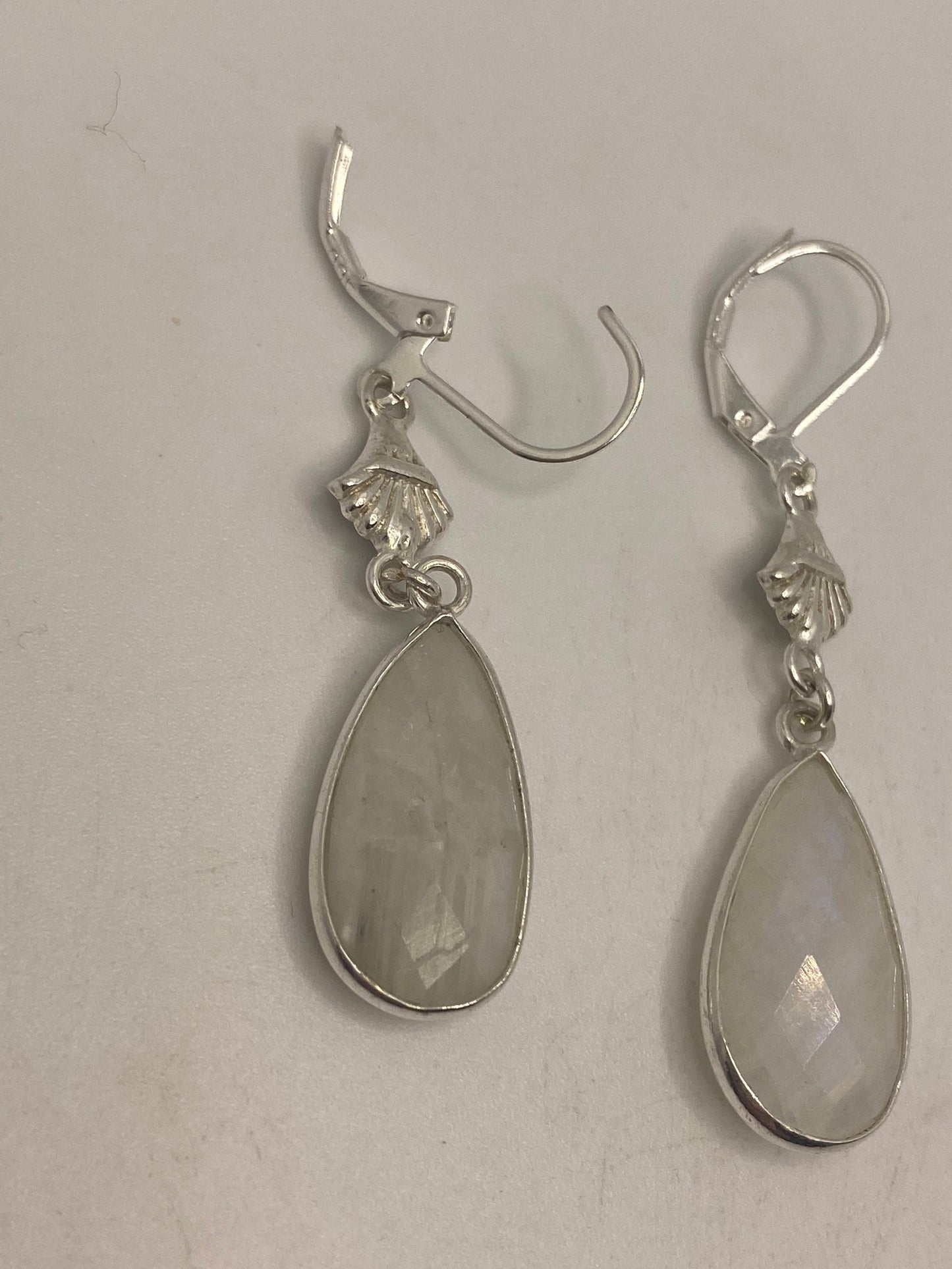 Vintage Rainbow Moonstone Sterling Silver Lever Back Dangle Earrings