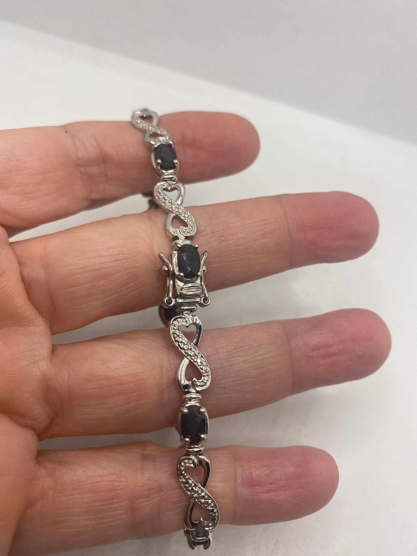Vintage Sapphire Diamond Bracelet 925 Sterling Silver