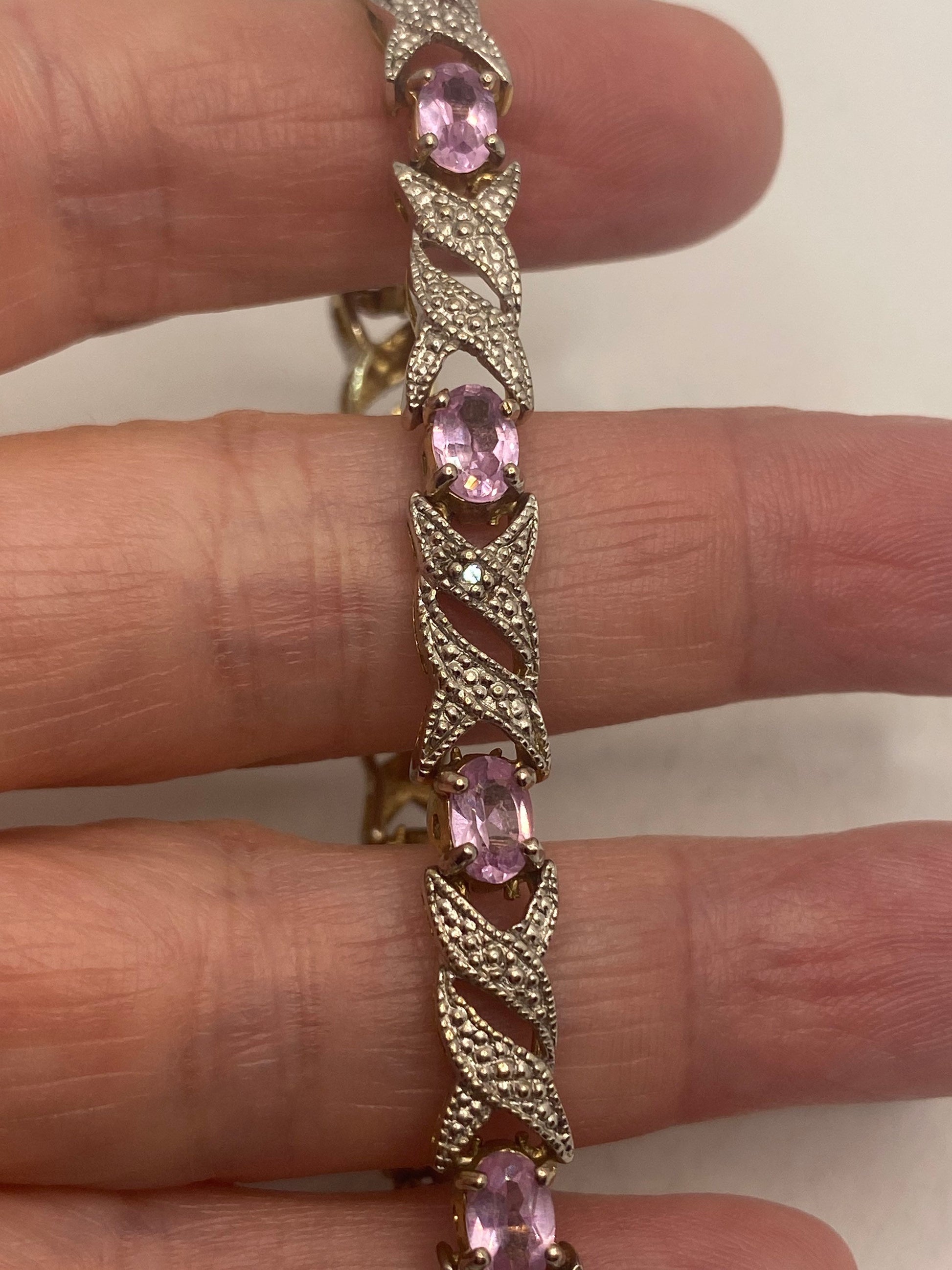 Vintage Sapphire Pink Tourmaline Diamond Bracelet 925 Sterling Silver