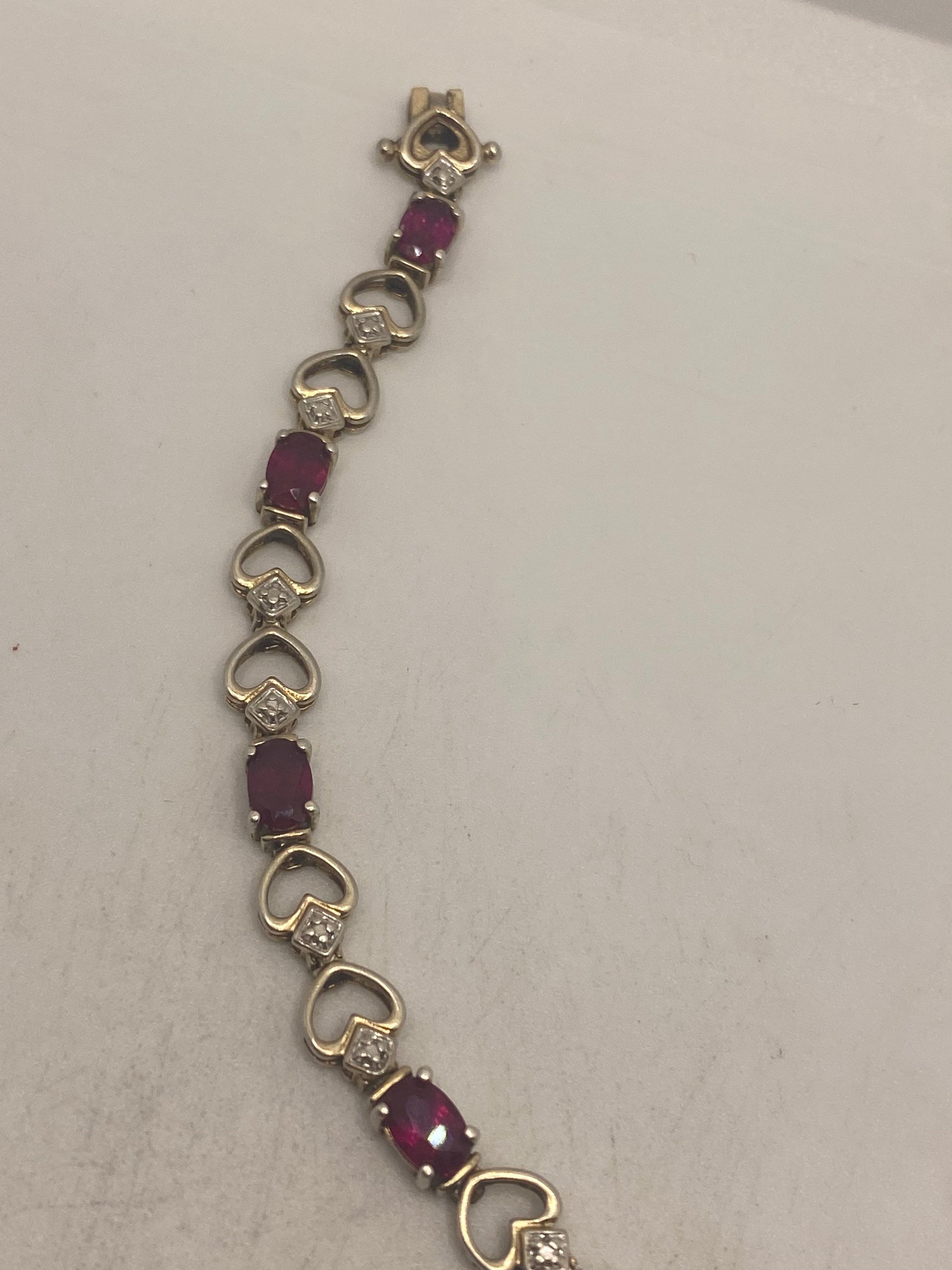 Vintage Sapphire Pink Ruby Diamond Bracelet 925 Sterling Silver