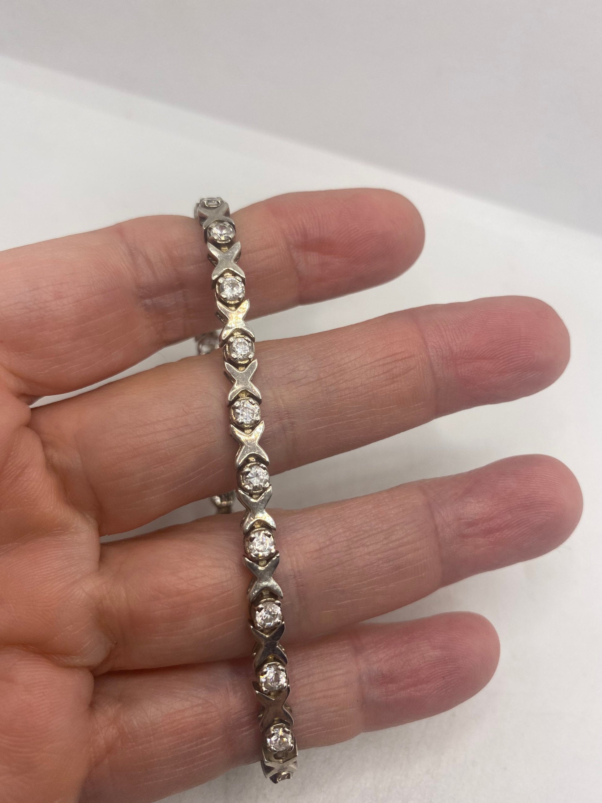 Vintage White Sapphire Bracelet 925 Sterling Silver Tennis