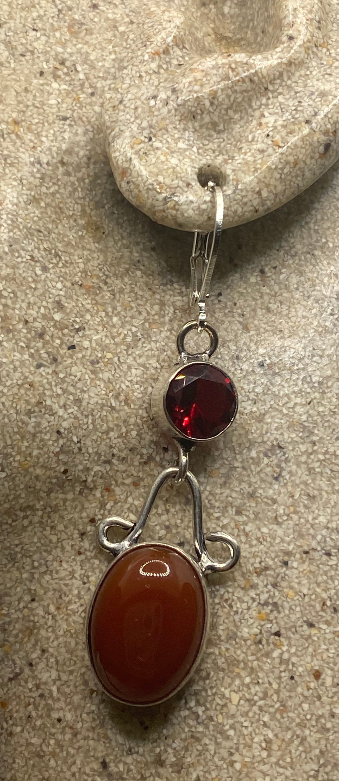 Vintage Red Carnelian 925 Sterling Silver Dangle Earrings