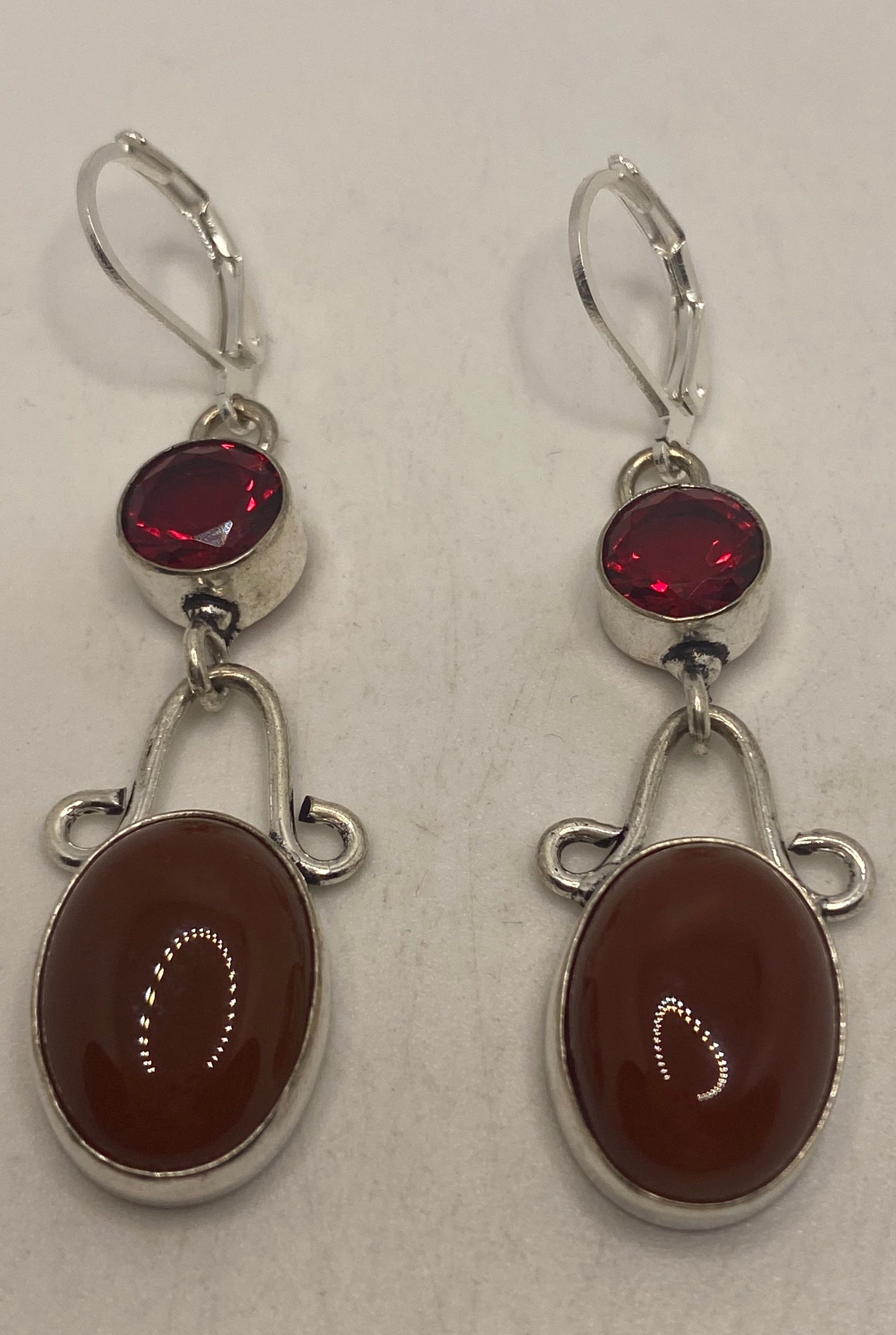 Vintage Red Carnelian 925 Sterling Silver Dangle Earrings