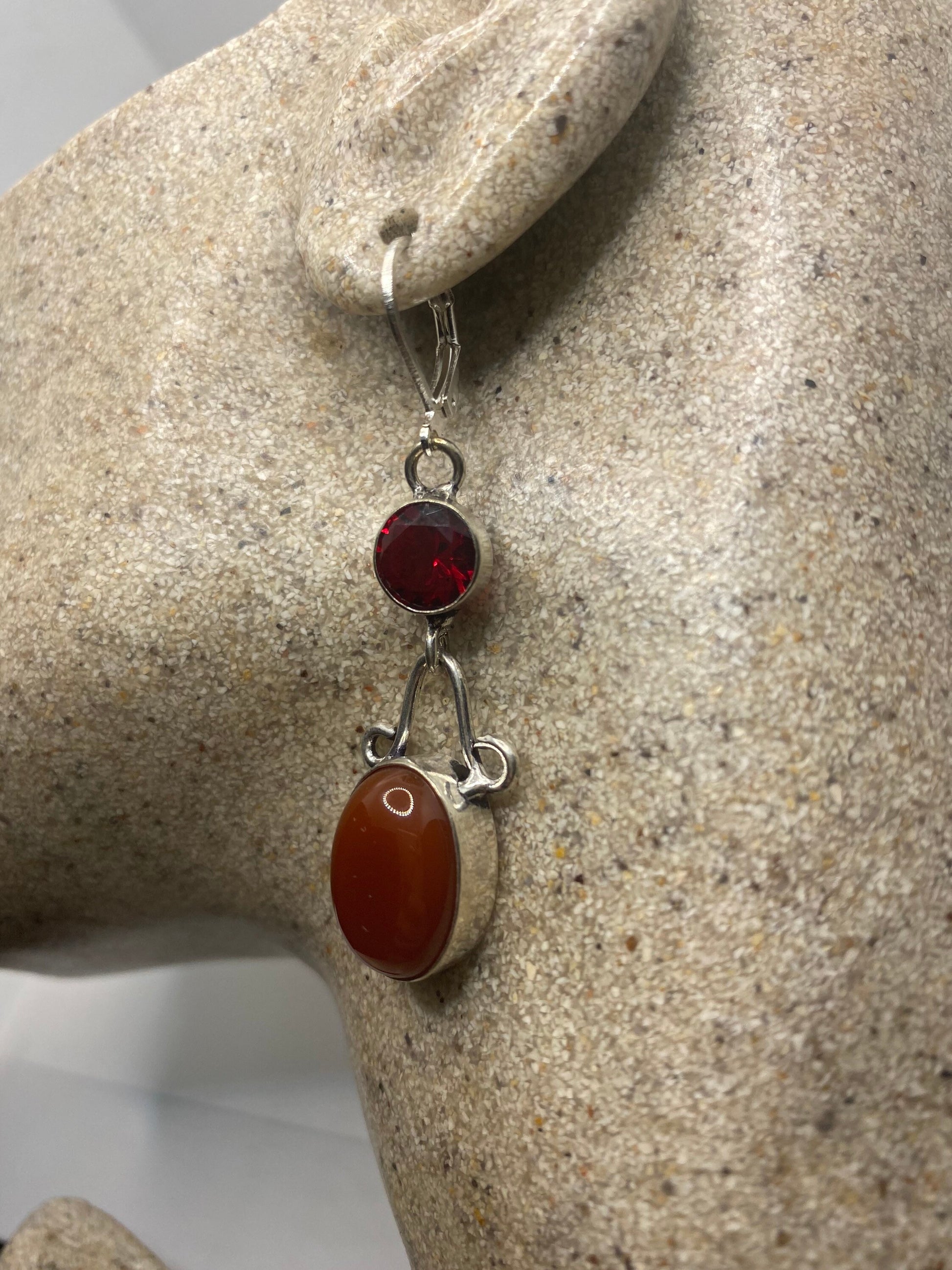 Vintage Red Carnelian 925 Sterling Silver Dangle Earrings