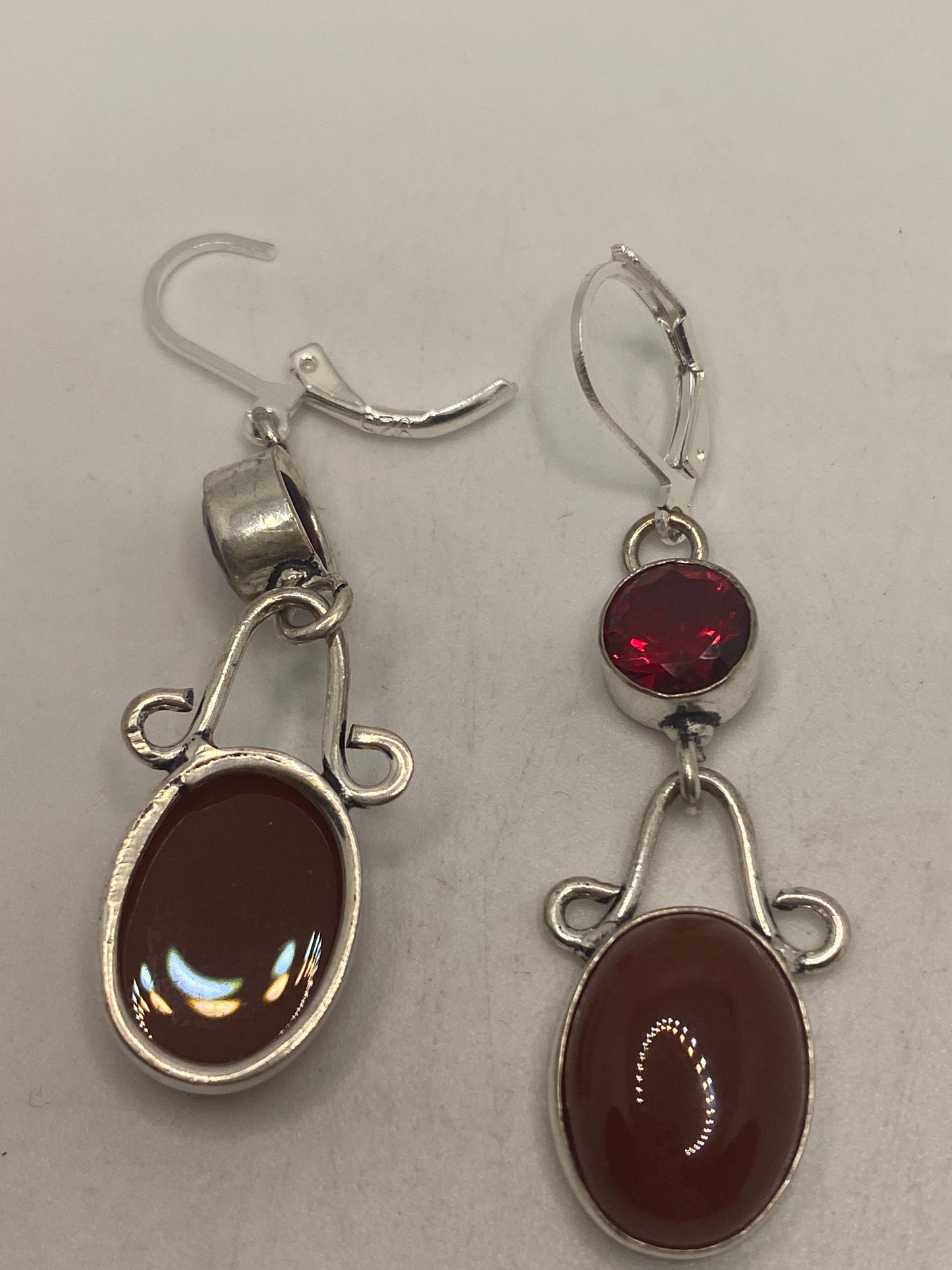 Vintage Red Carnelian 925 Sterling Silver Dangle Earrings