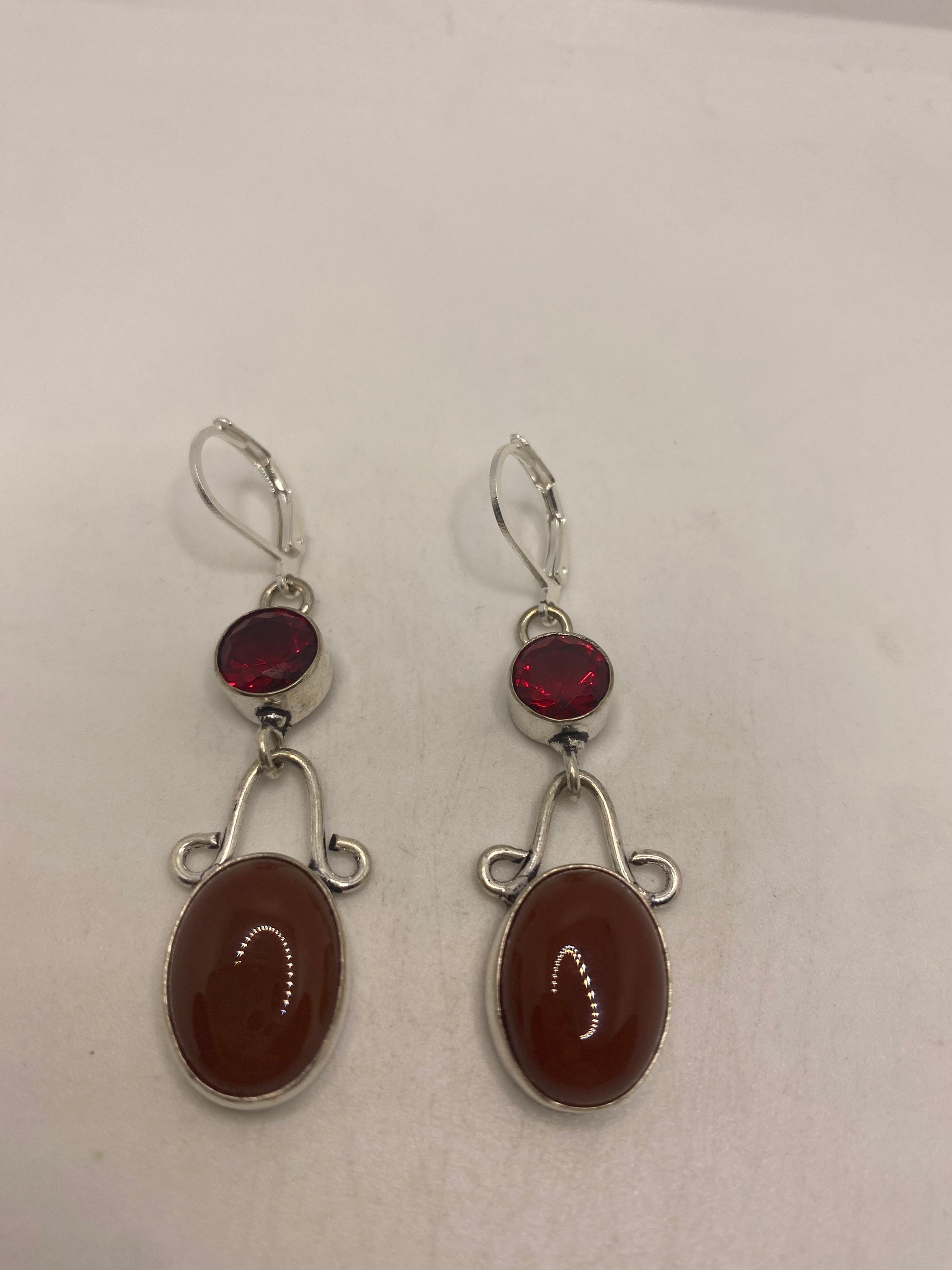 Vintage Red Carnelian 925 Sterling Silver Dangle Earrings