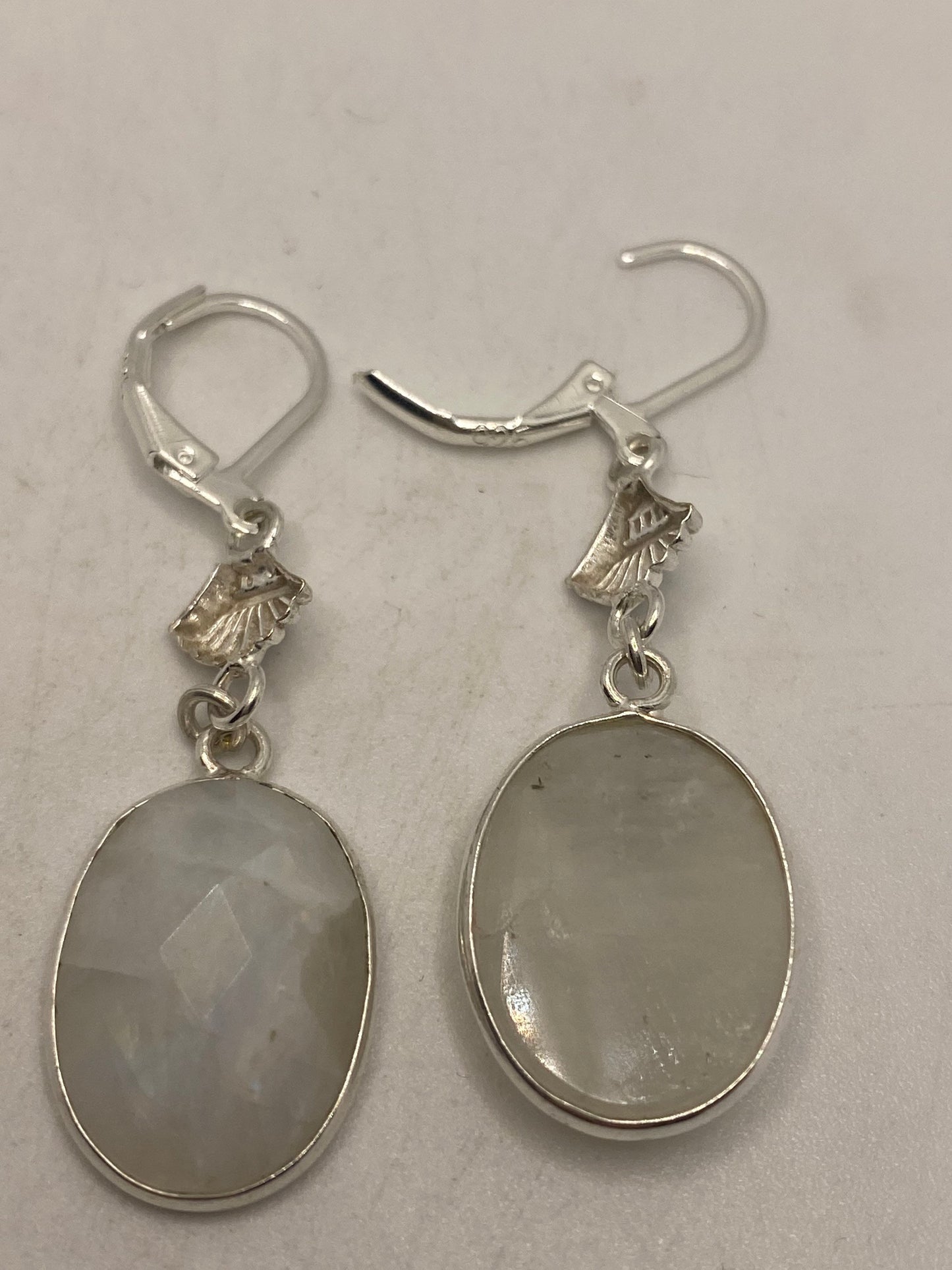 Vintage Rainbow Moonstone Sterling Silver Lever Back Dangle Earrings