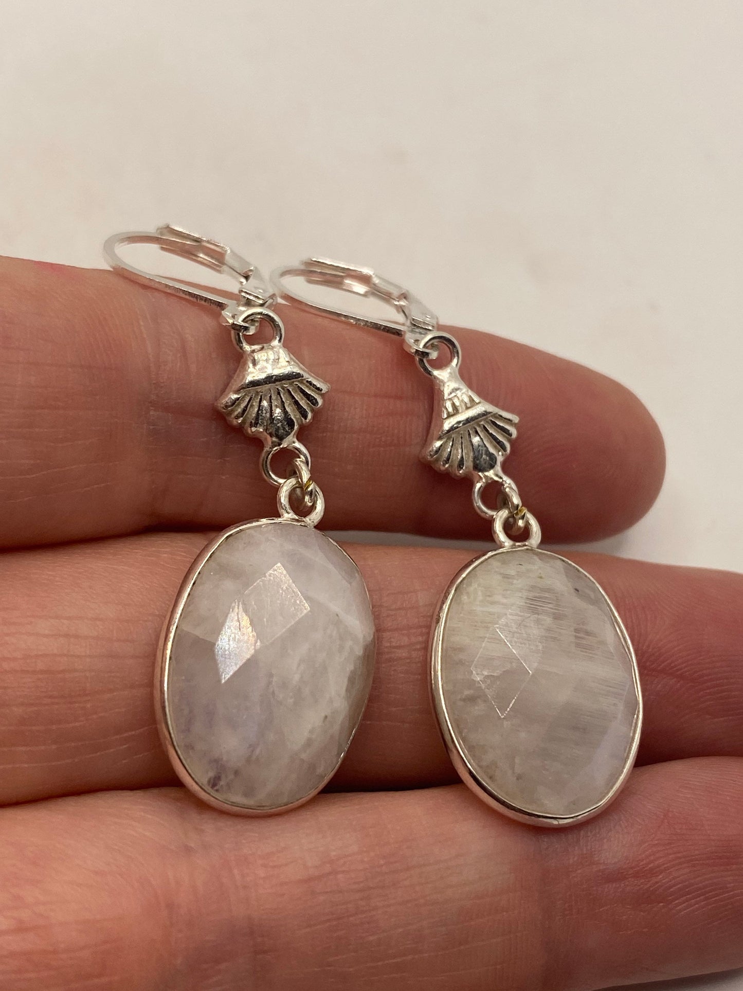 Vintage Rainbow Moonstone Sterling Silver Lever Back Dangle Earrings