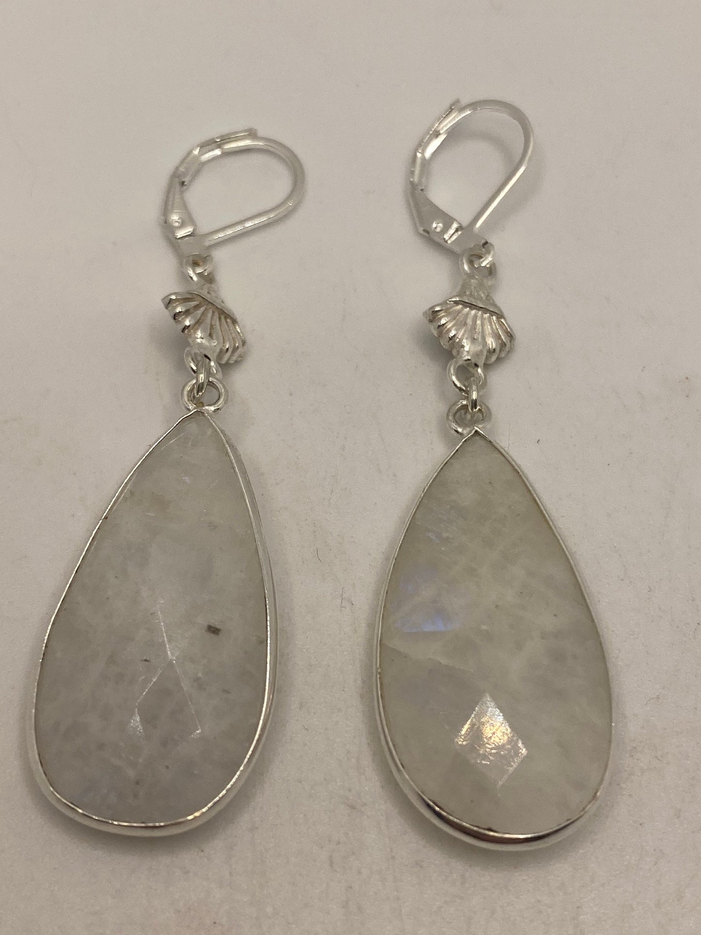 Vintage Rainbow Moonstone Sterling Silver Lever Back Dangle Earrings