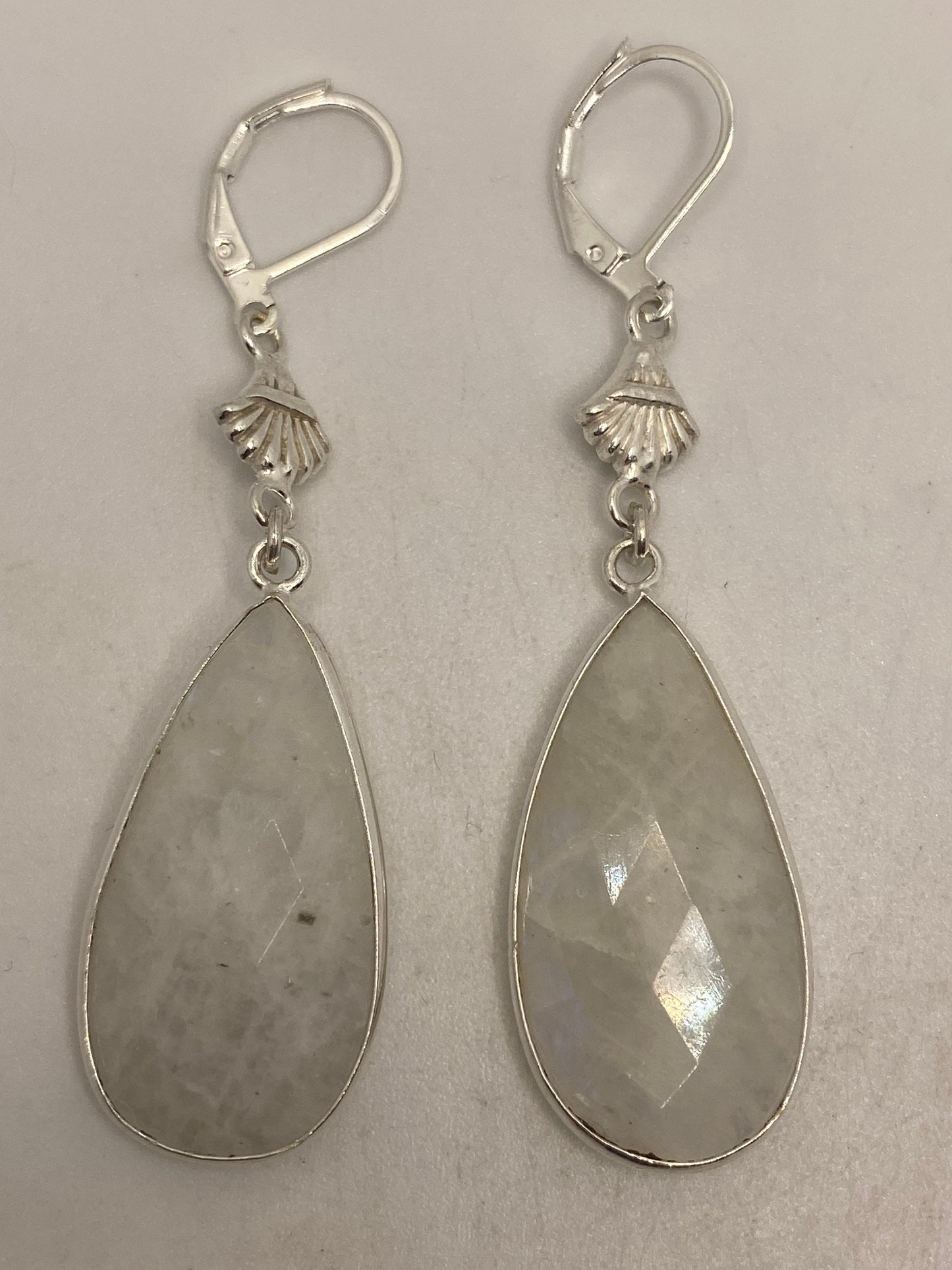 Vintage Rainbow Moonstone Sterling Silver Lever Back Dangle Earrings