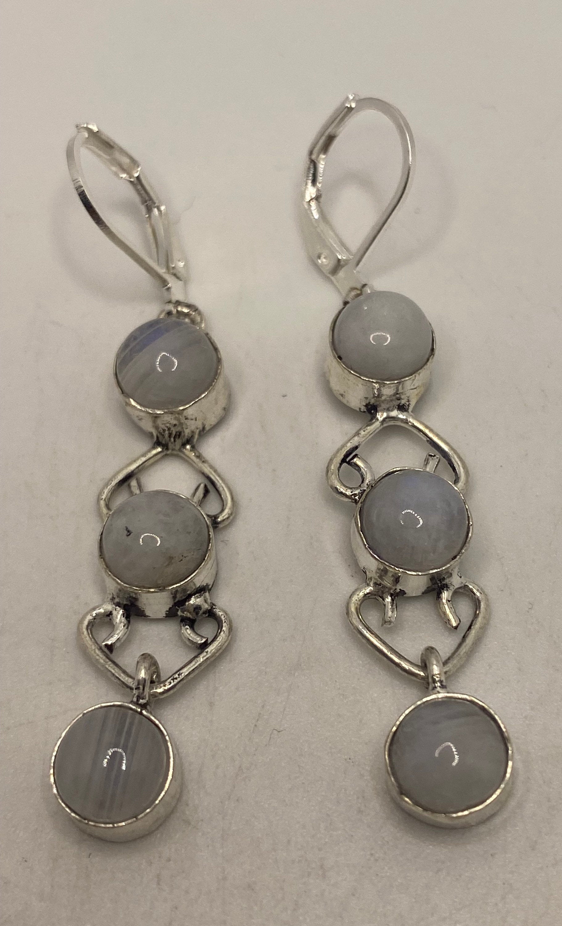 Vintage Rainbow Moonstone Sterling Silver Lever Back Dangle Earrings