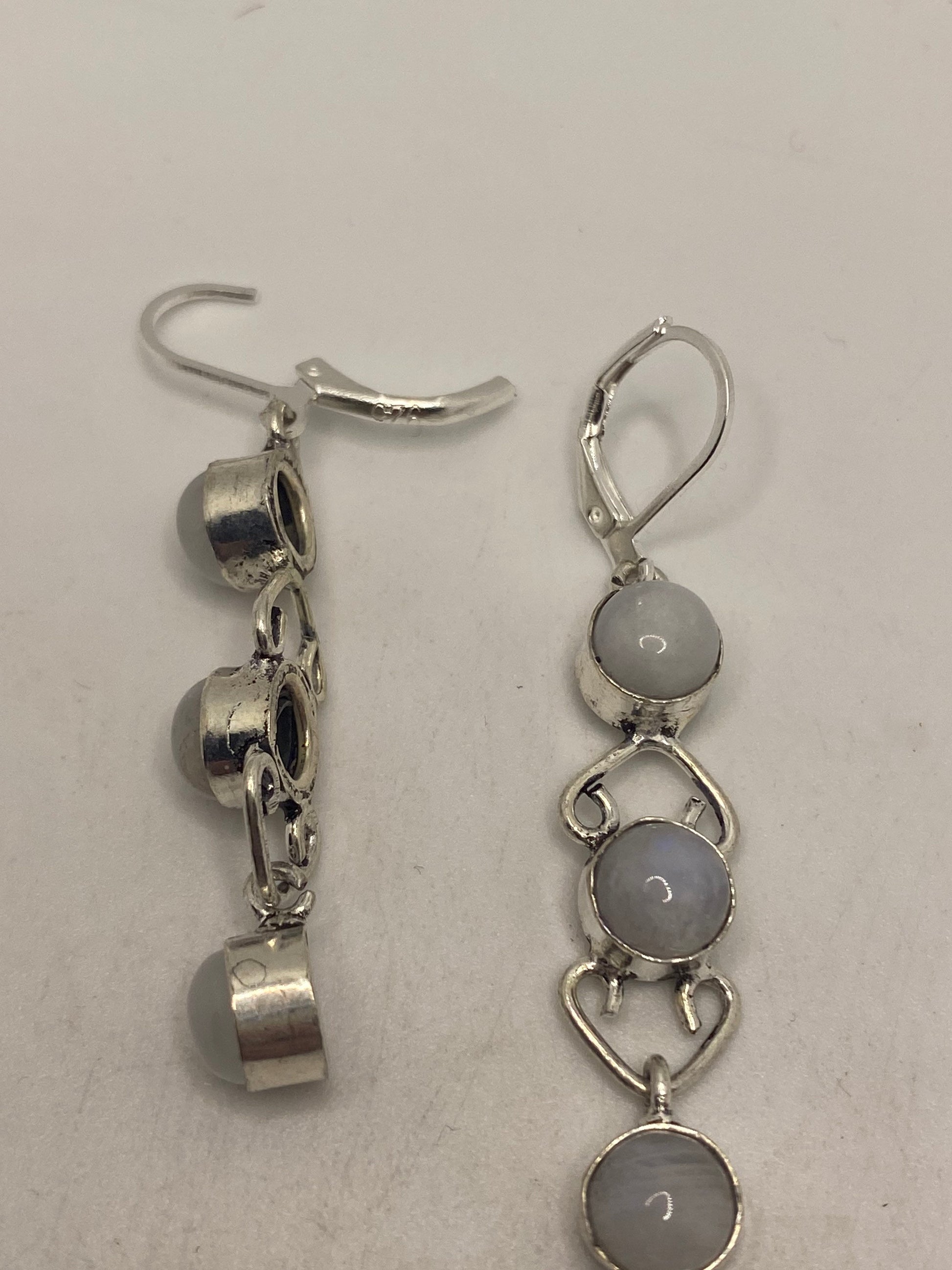 Vintage Rainbow Moonstone Sterling Silver Lever Back Dangle Earrings