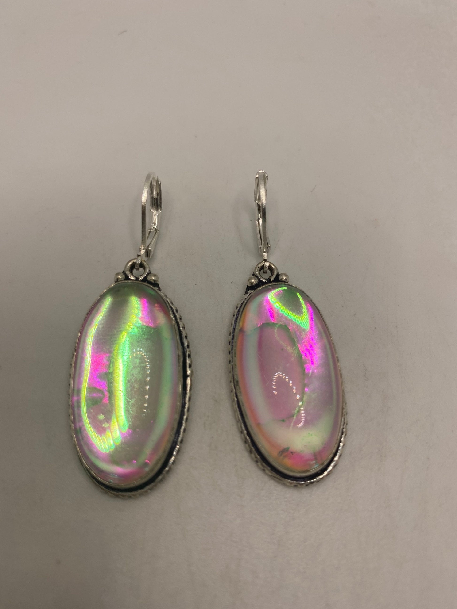 Vintage Opal Glass Silver Dangle Earrings Chandelier