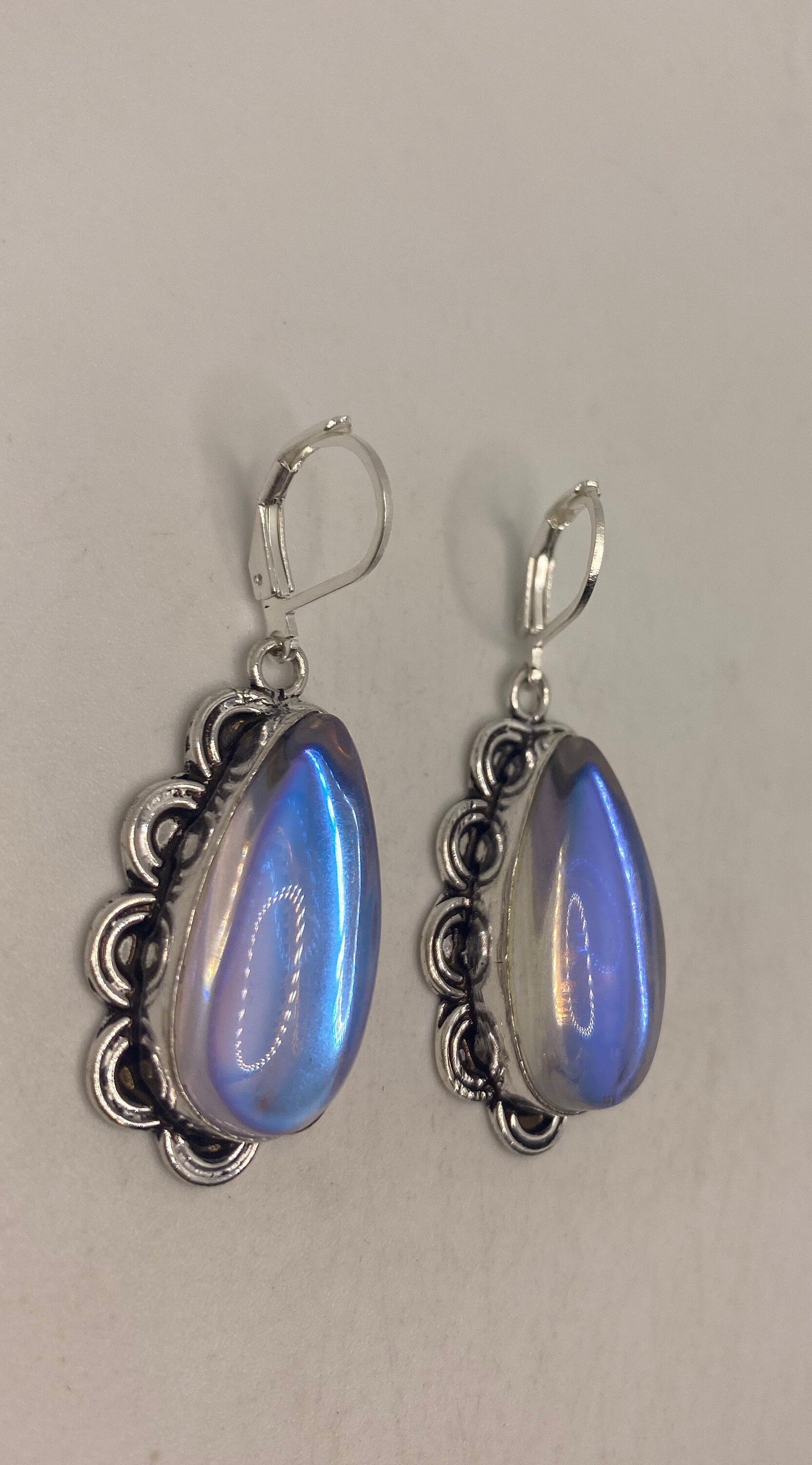 Vintage Opal Glass Silver Dangle Earrings Chandelier