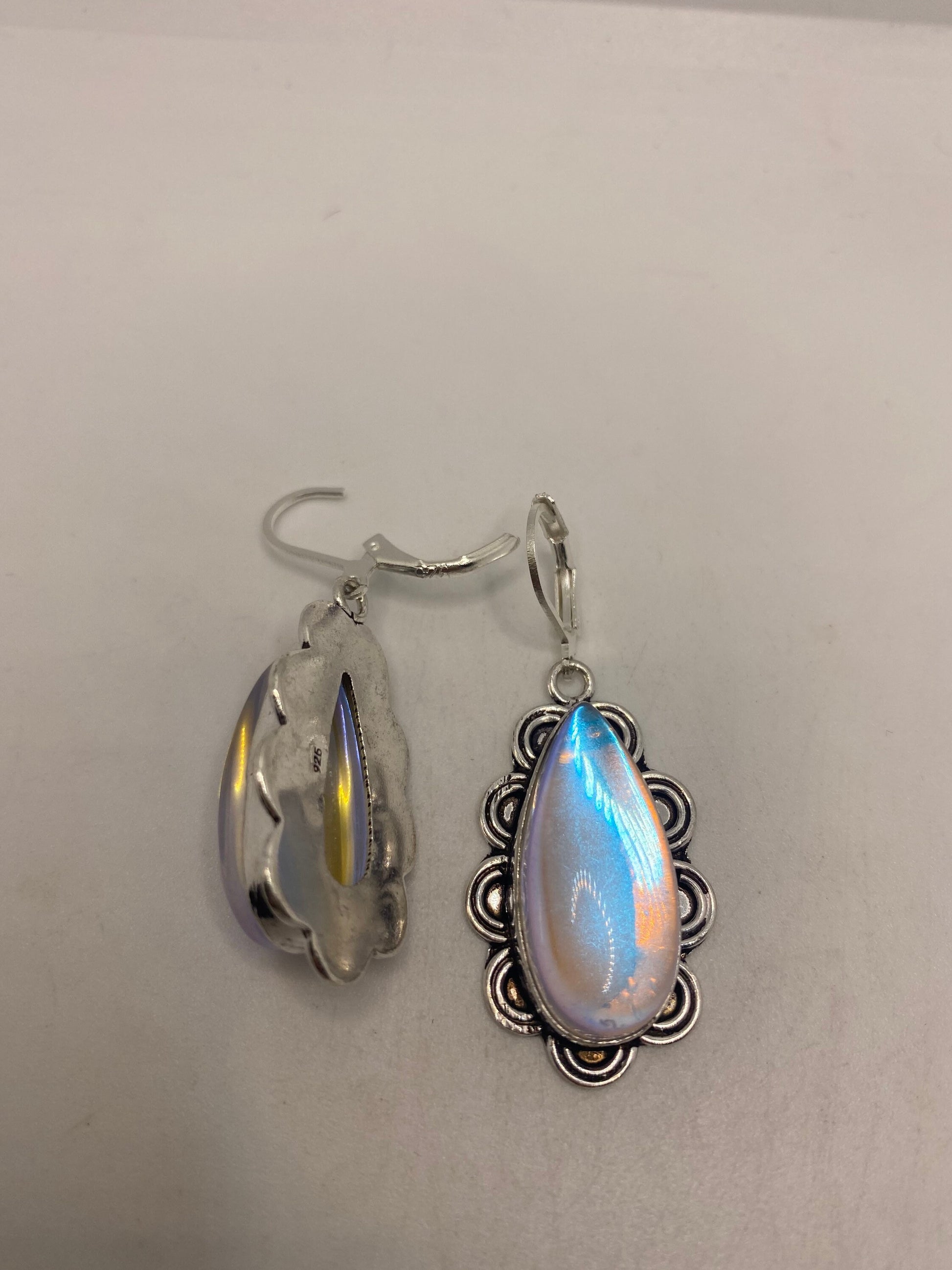 Vintage Opal Glass Silver Dangle Earrings Chandelier