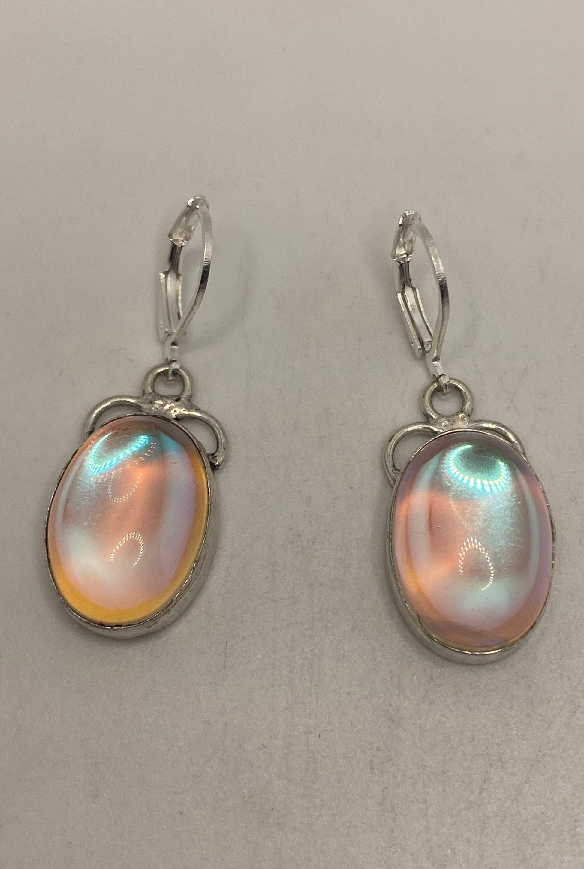 Vintage Opal Glass Silver Dangle Earrings Chandelier