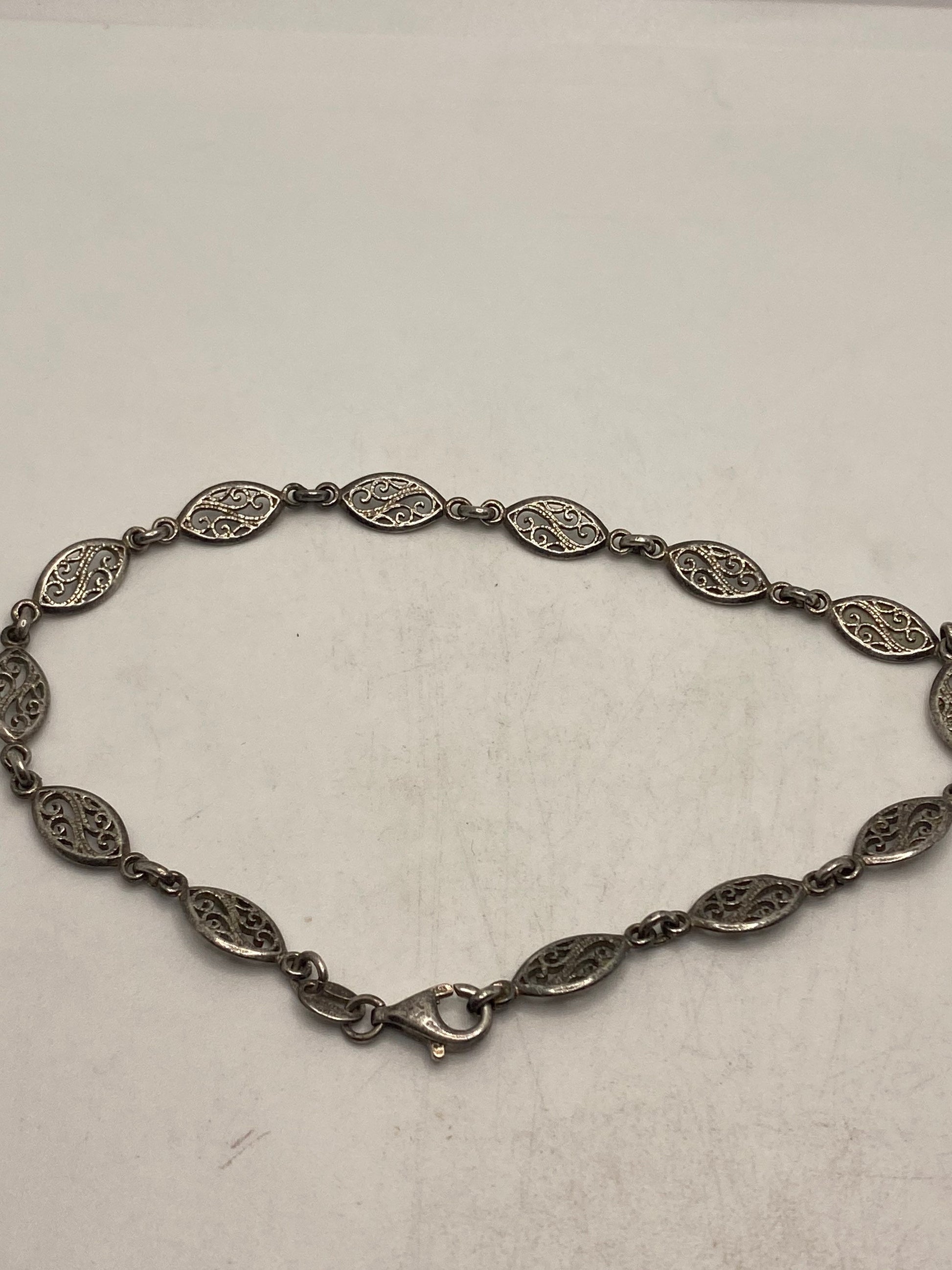 Vintage 925 Sterling Silver Filigree Flower Bracelet Anklet