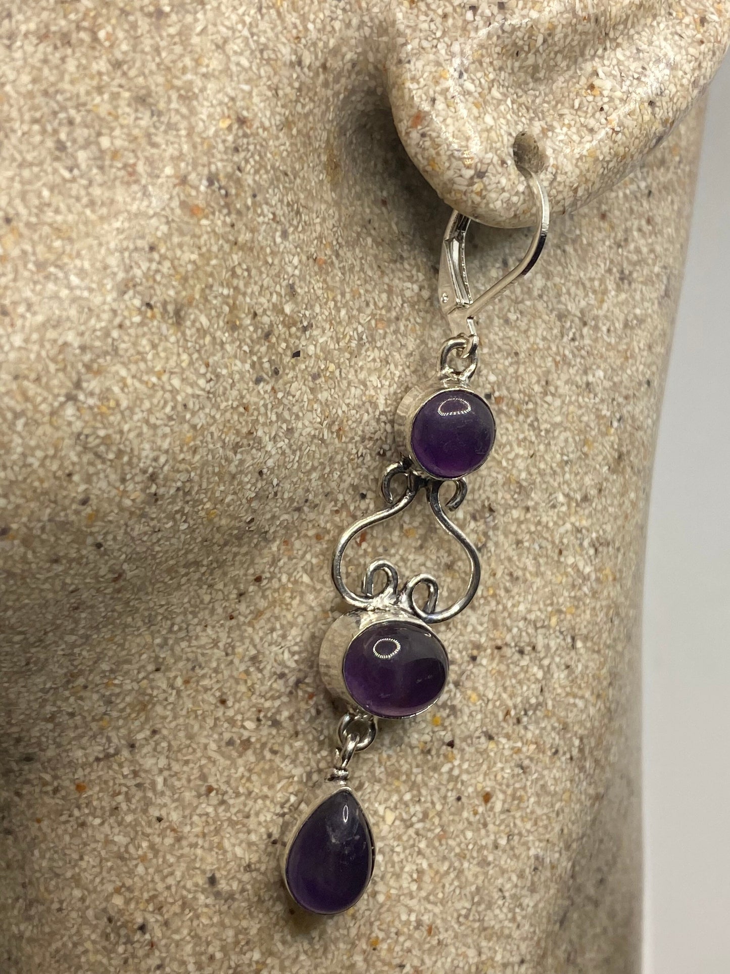 Vintage Purple Amethyst Earrings 925 Sterling Silver Leverback