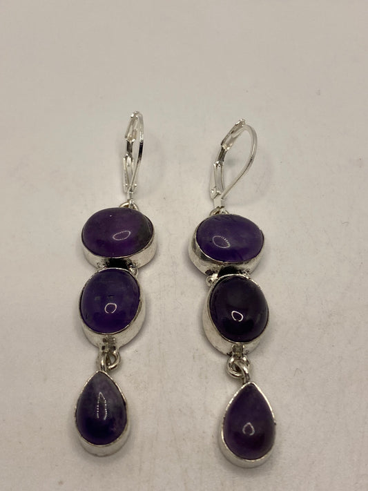 Vintage Purple Amethyst Earrings 925 Sterling Silver Leverback