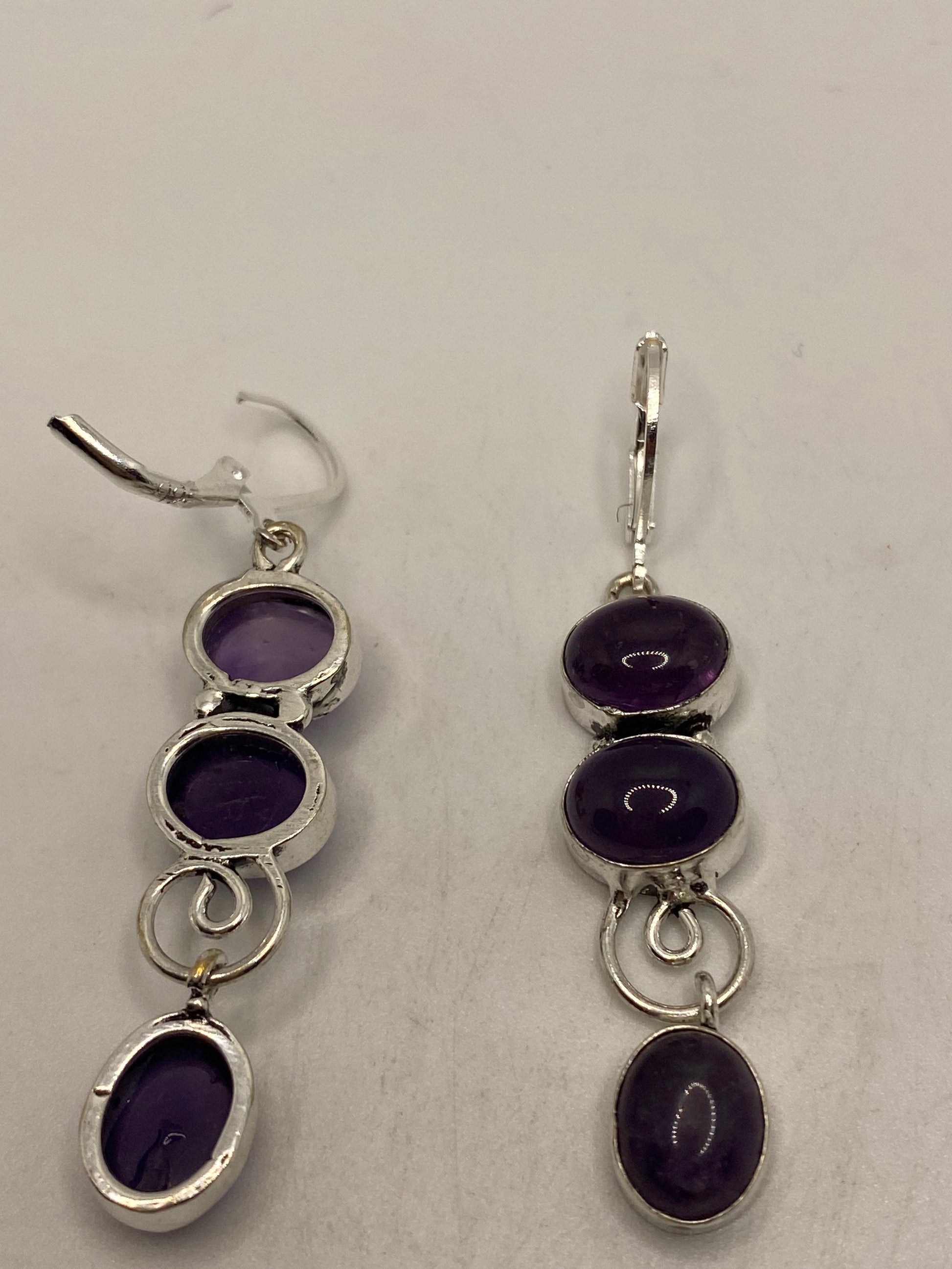 Vintage Purple Amethyst Earrings 925 Sterling Silver Leverback