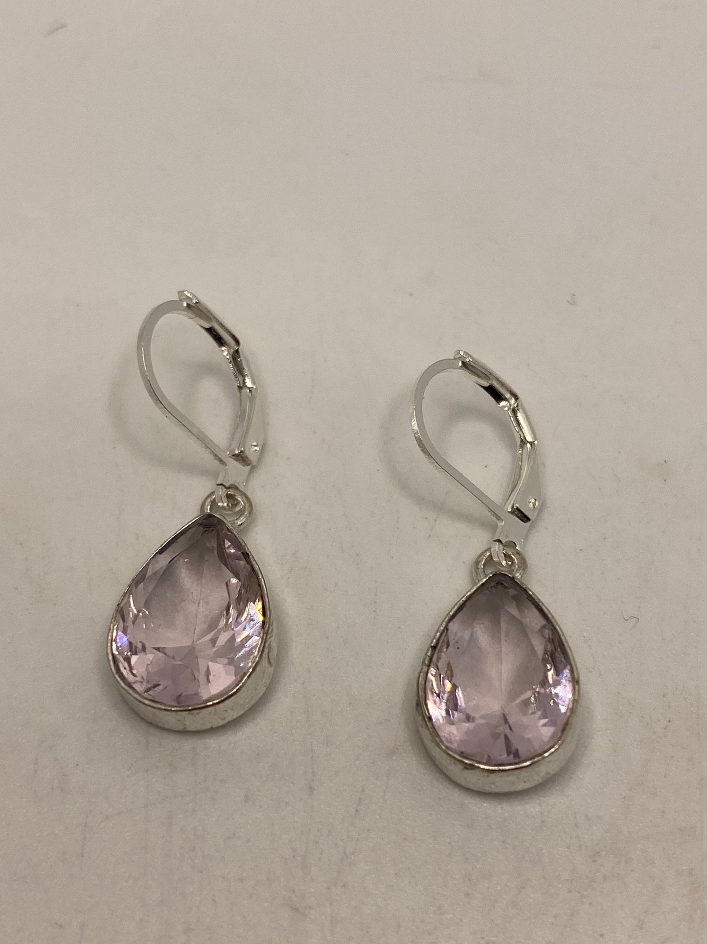 Vintage Rose Quartz Sterling Silver Lever Back Dangle Earrings