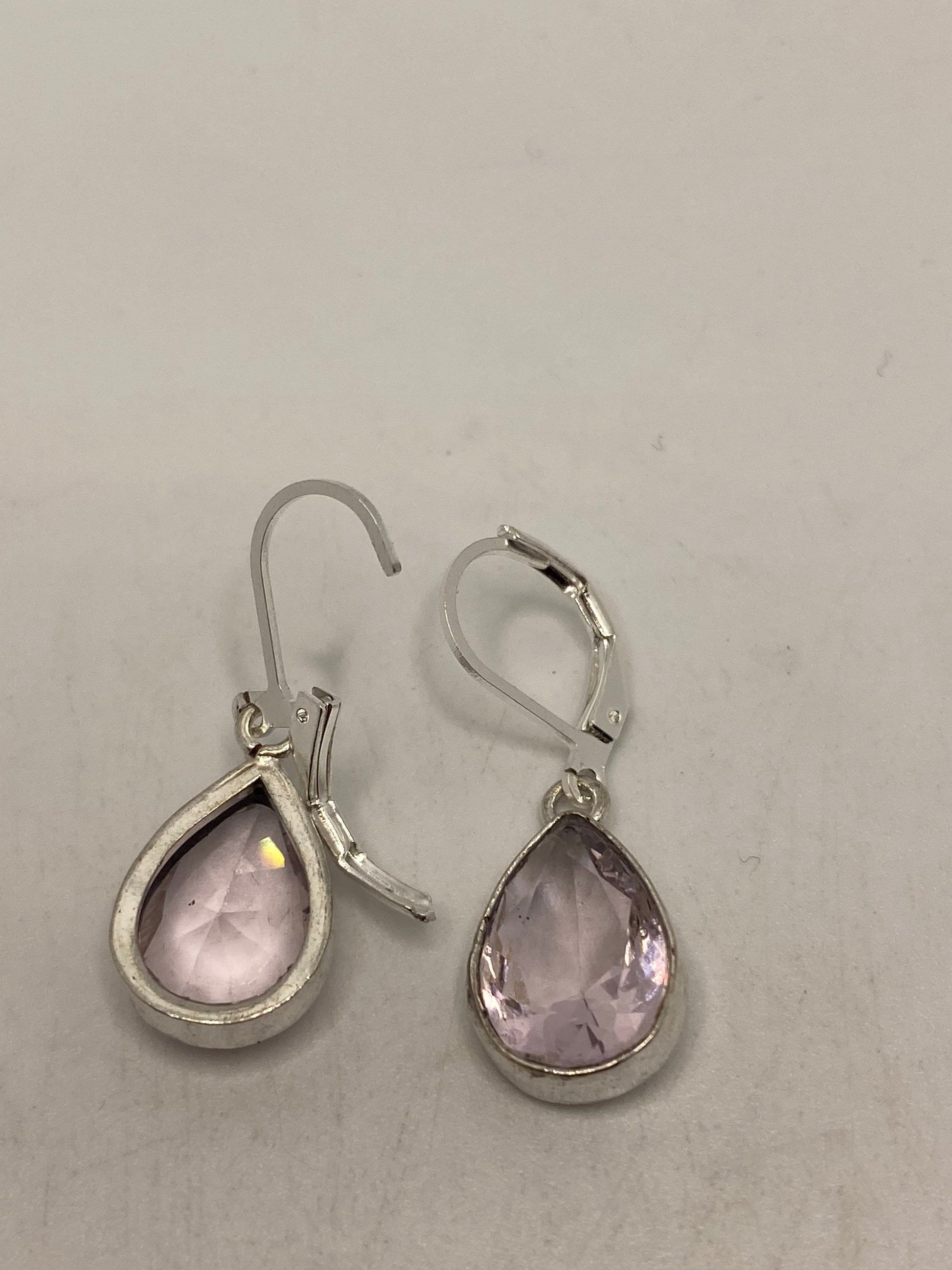 Vintage Rose Quartz Sterling Silver Lever Back Dangle Earrings