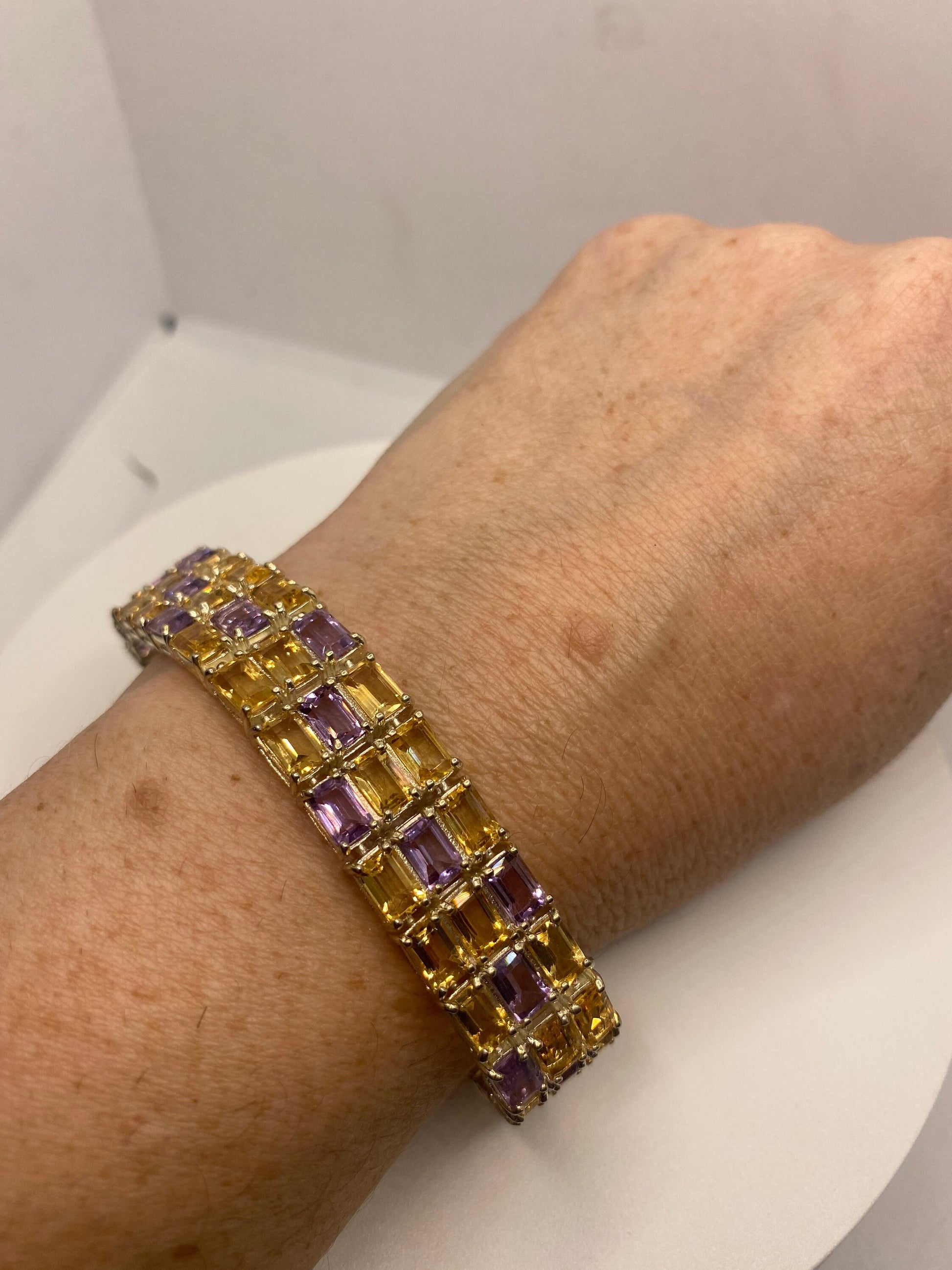 Vintage Purple Amethyst Citrine Bracelet in 925 Sterling Silver