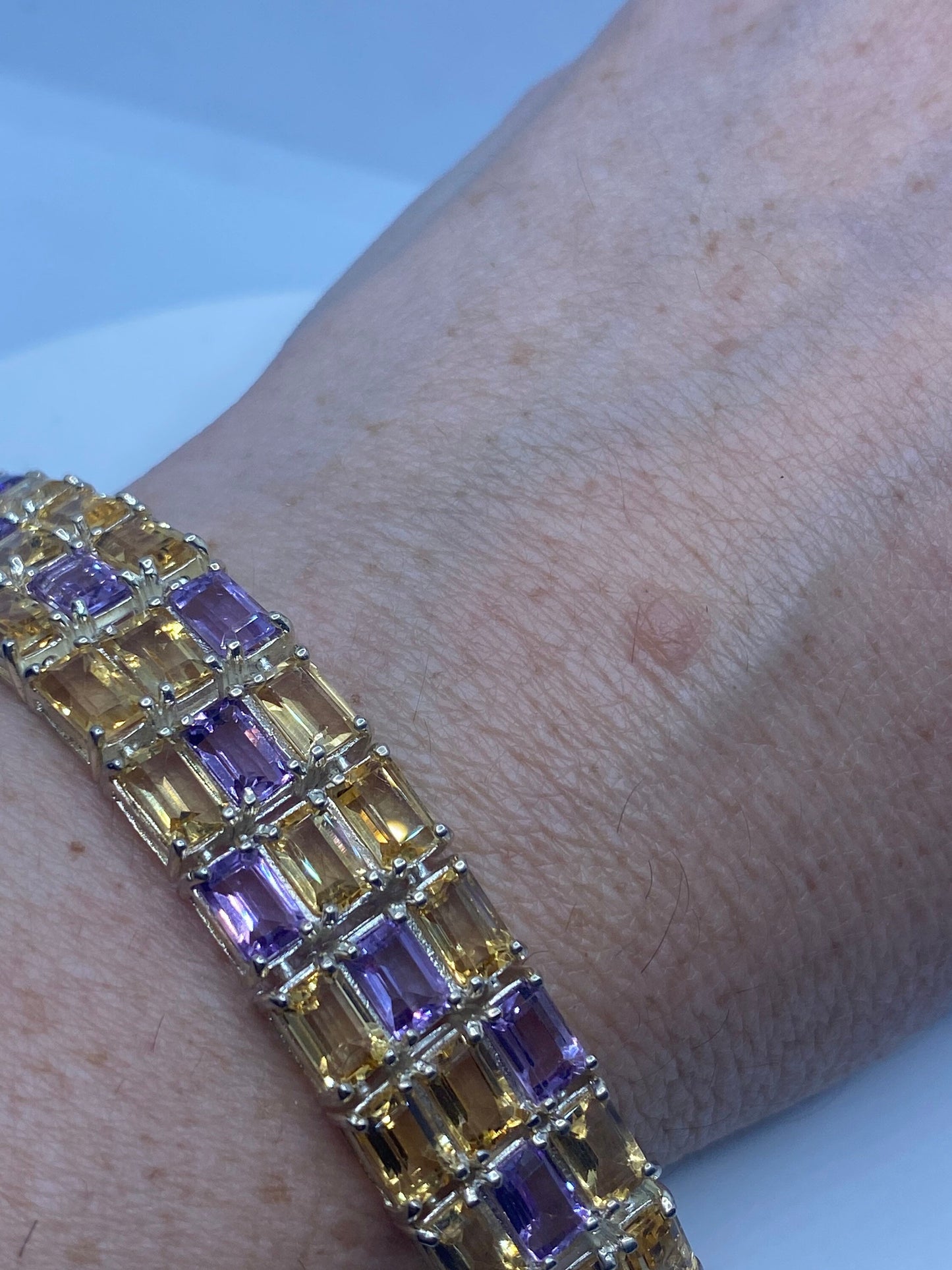 Vintage Purple Amethyst Citrine Bracelet in 925 Sterling Silver