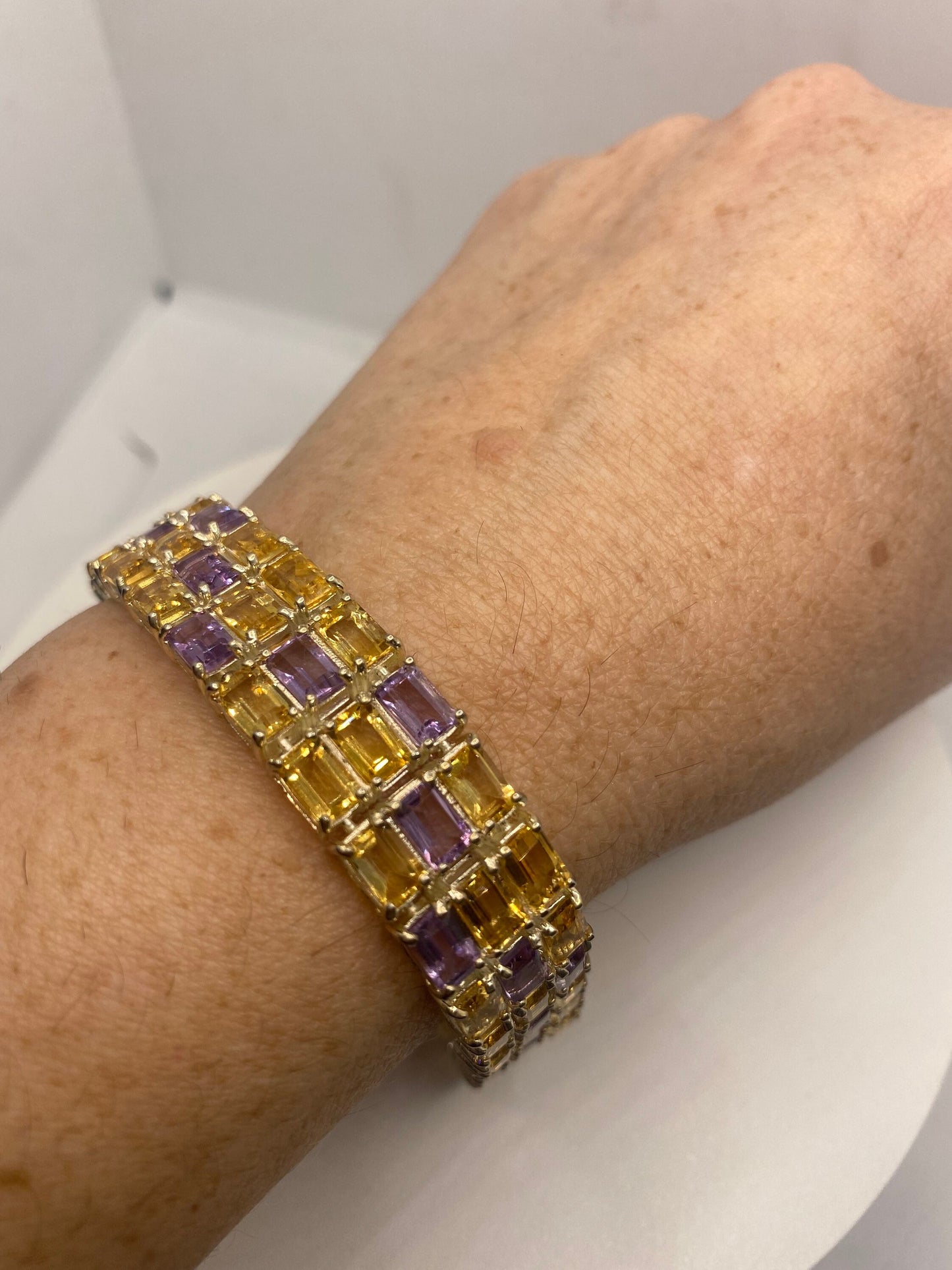 Vintage Purple Amethyst Citrine Bracelet in 925 Sterling Silver