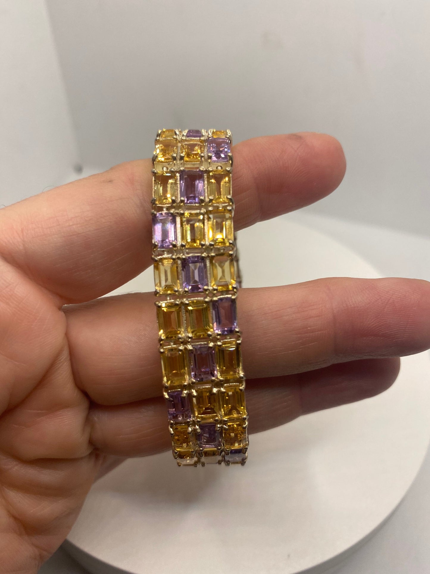 Vintage Purple Amethyst Citrine Bracelet in 925 Sterling Silver