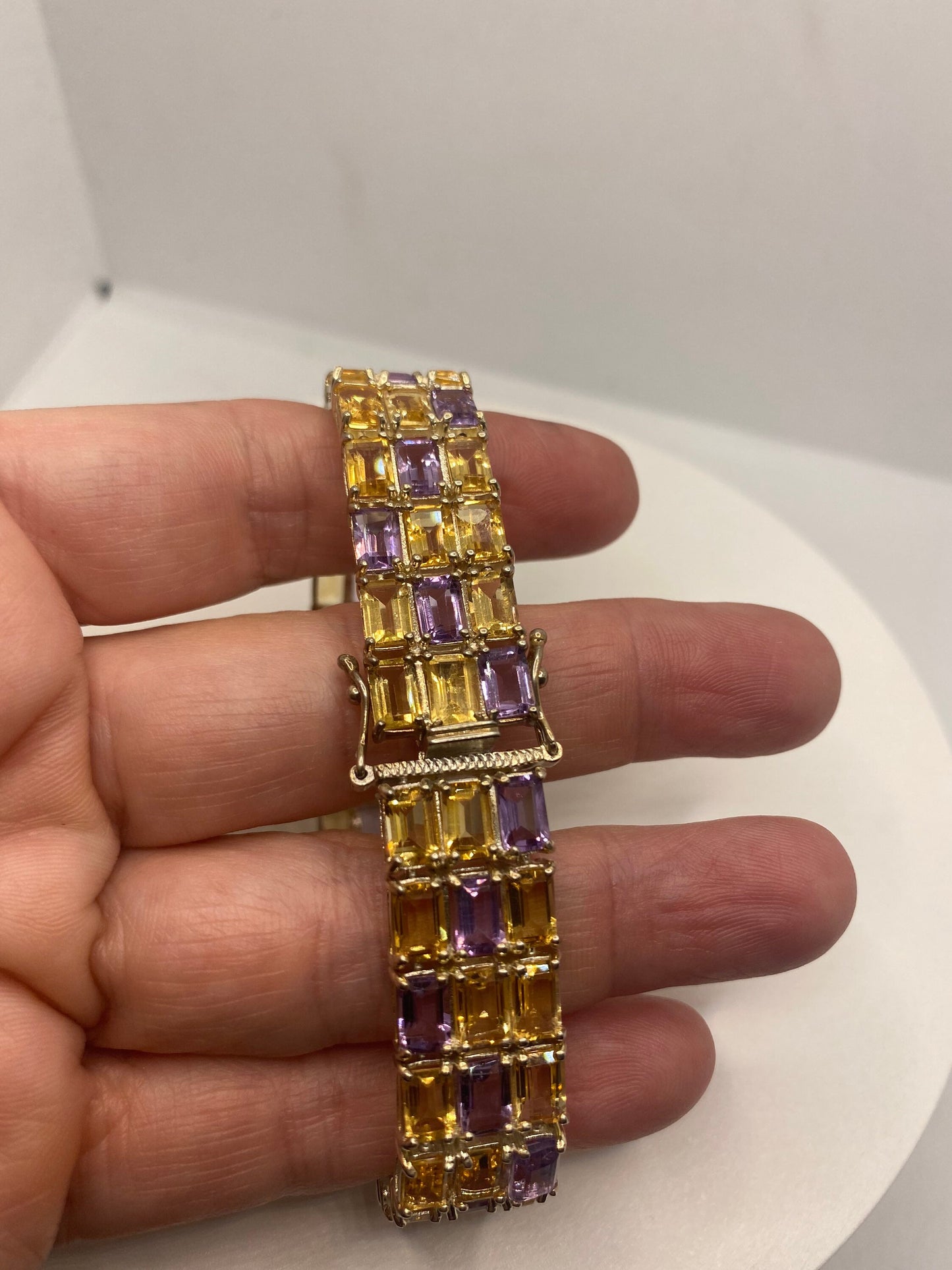 Vintage Purple Amethyst Citrine Bracelet in 925 Sterling Silver