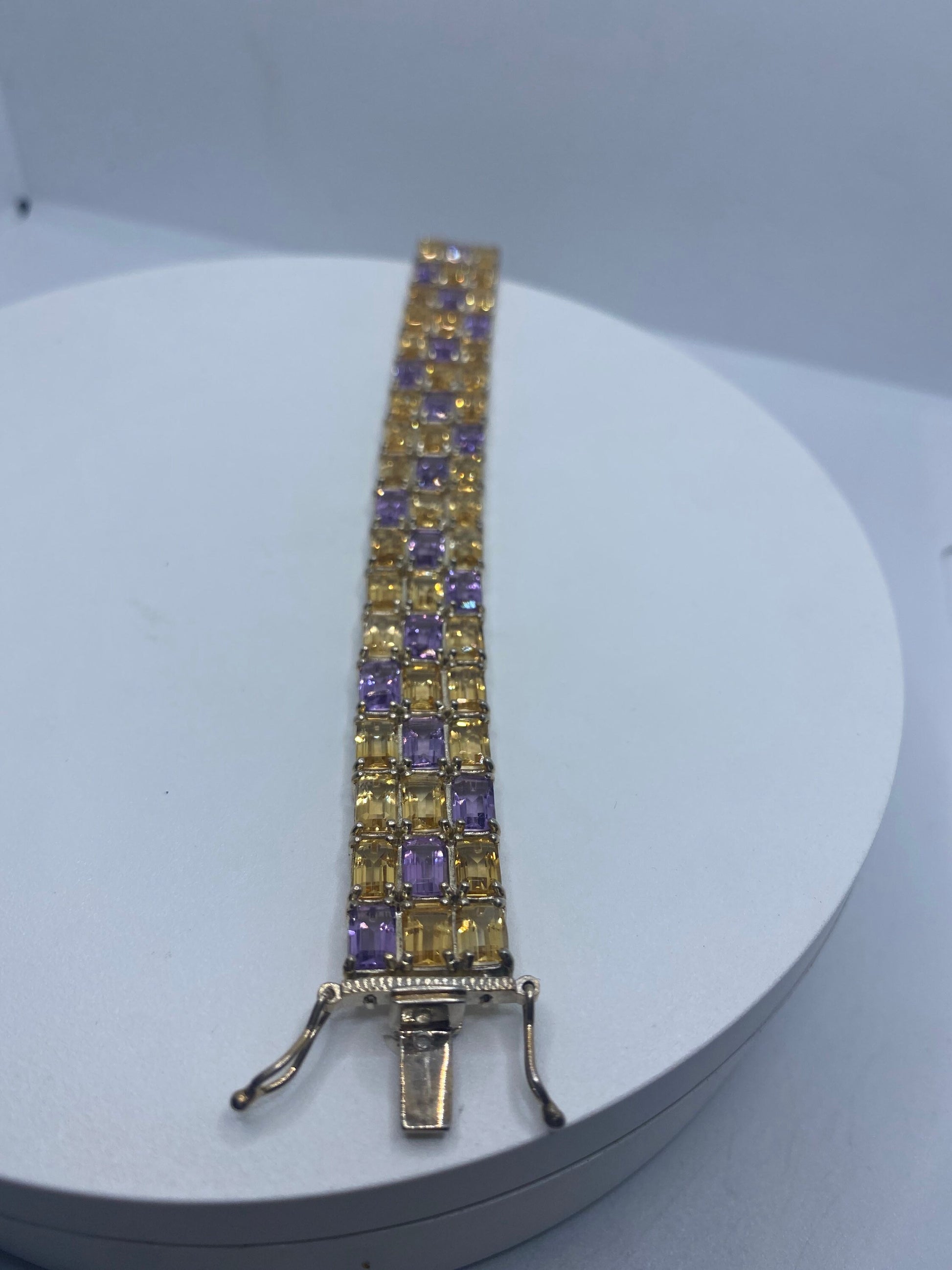 Vintage Purple Amethyst Citrine Bracelet in 925 Sterling Silver