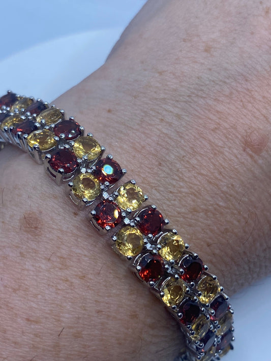 Vintage Garnet Citrine Bracelet in 925 Sterling Silver