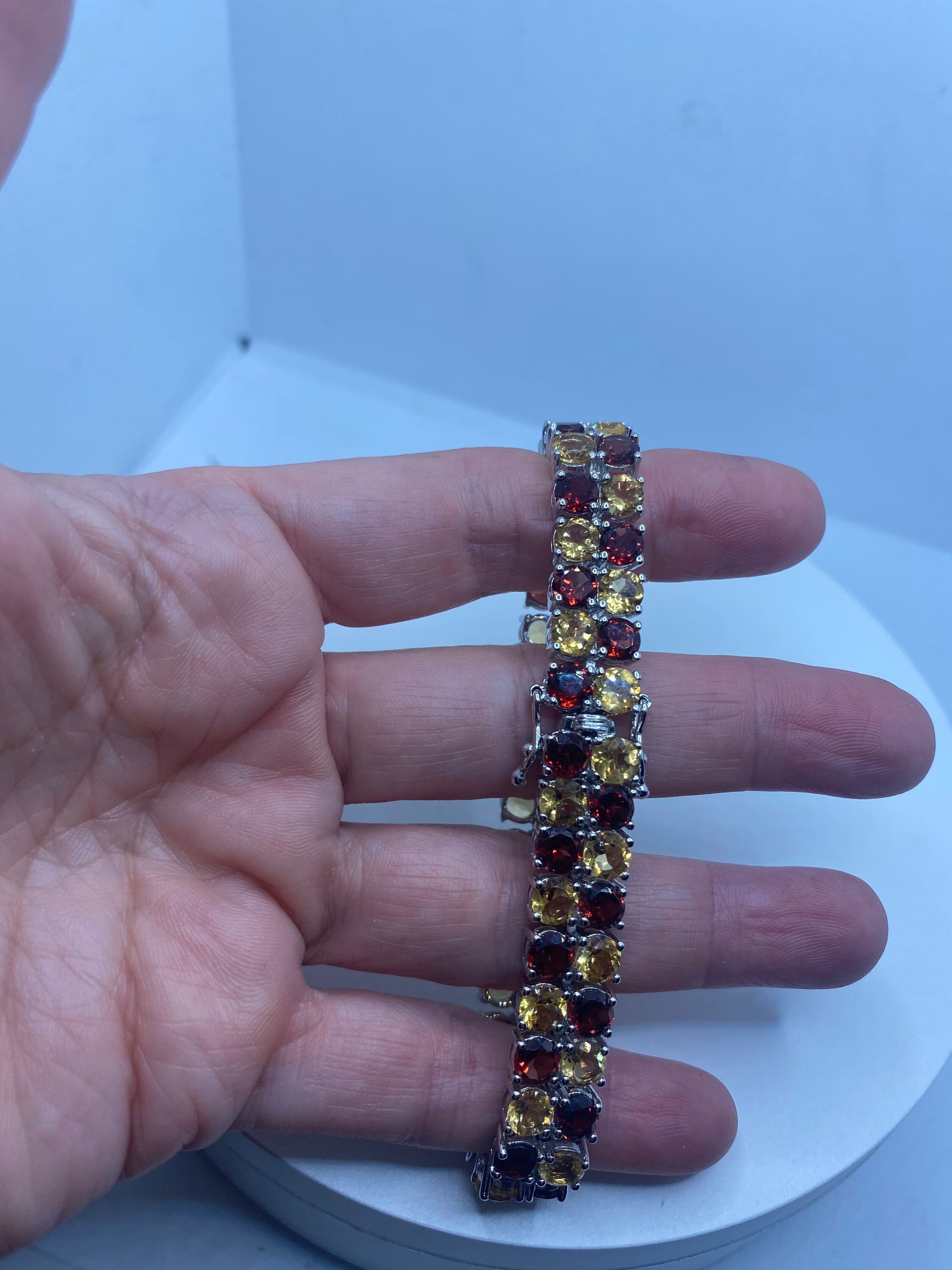 Vintage Garnet Citrine Bracelet in 925 Sterling Silver