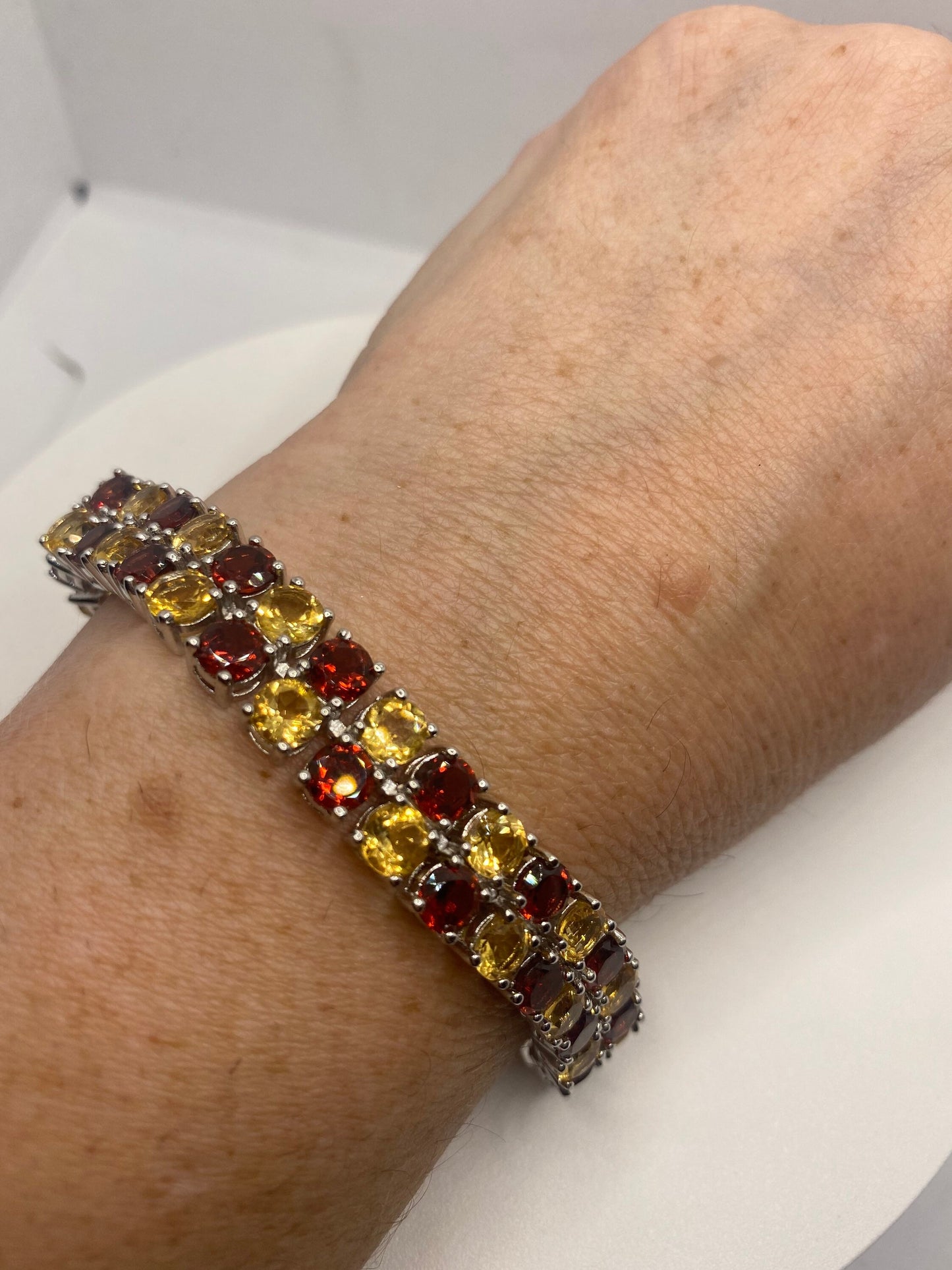 Vintage Garnet Citrine Bracelet in 925 Sterling Silver