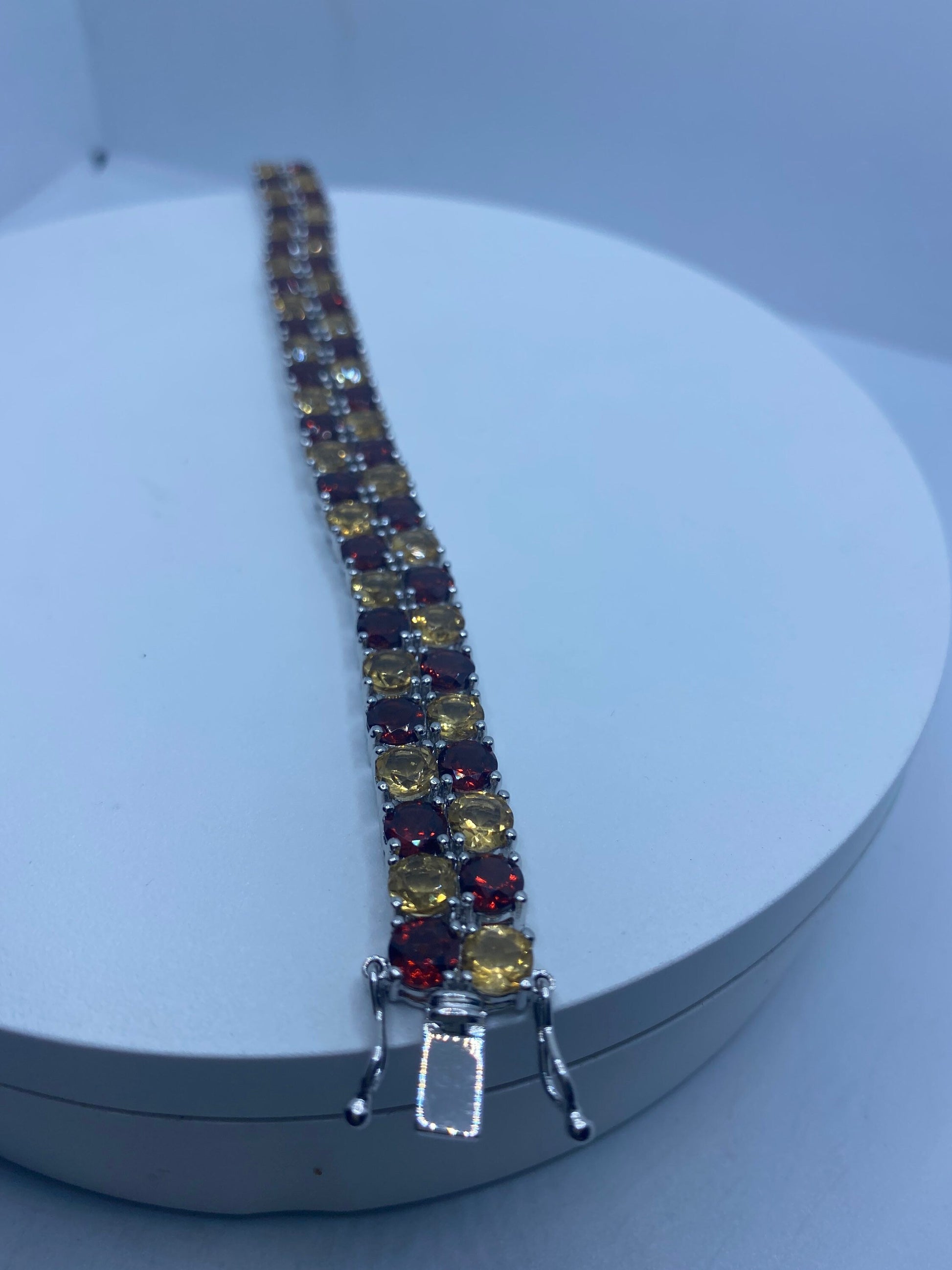 Vintage Garnet Citrine Bracelet in 925 Sterling Silver