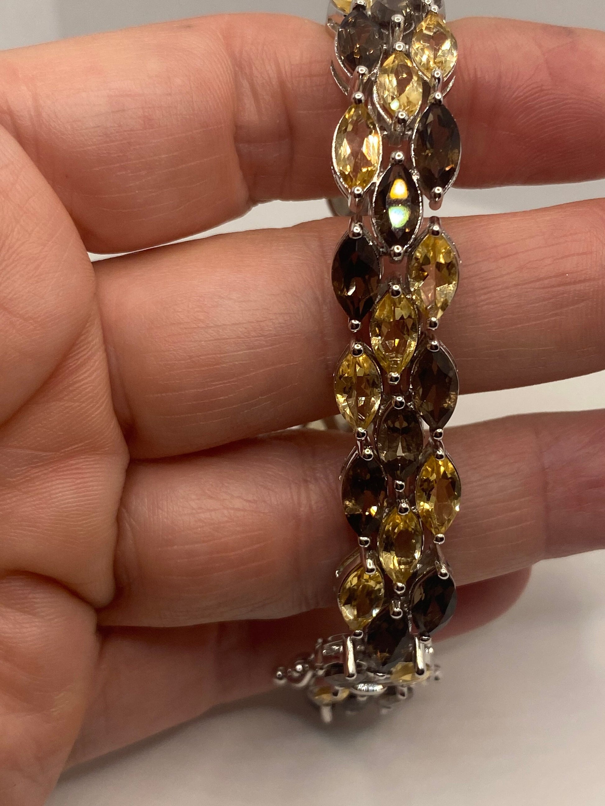 Vintage Citrine Smoky Topaz Bracelet in 925 Sterling Silver