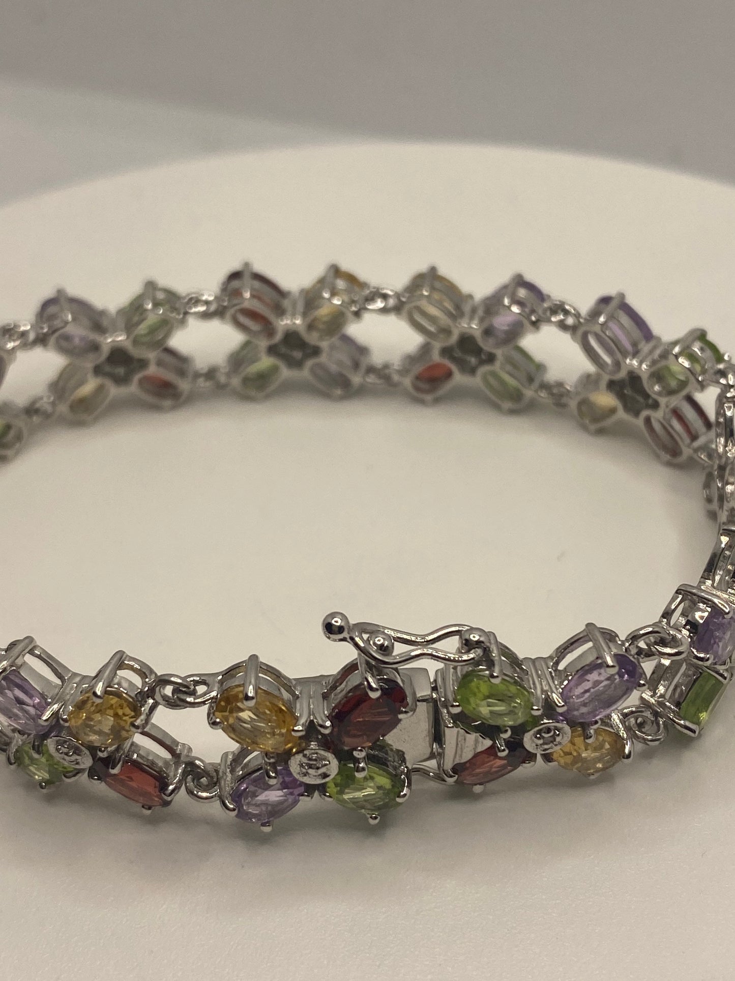 Vintage Garnet Amethyst Citrine Peridot in 925 Sterling Silver Tennis Bracelet