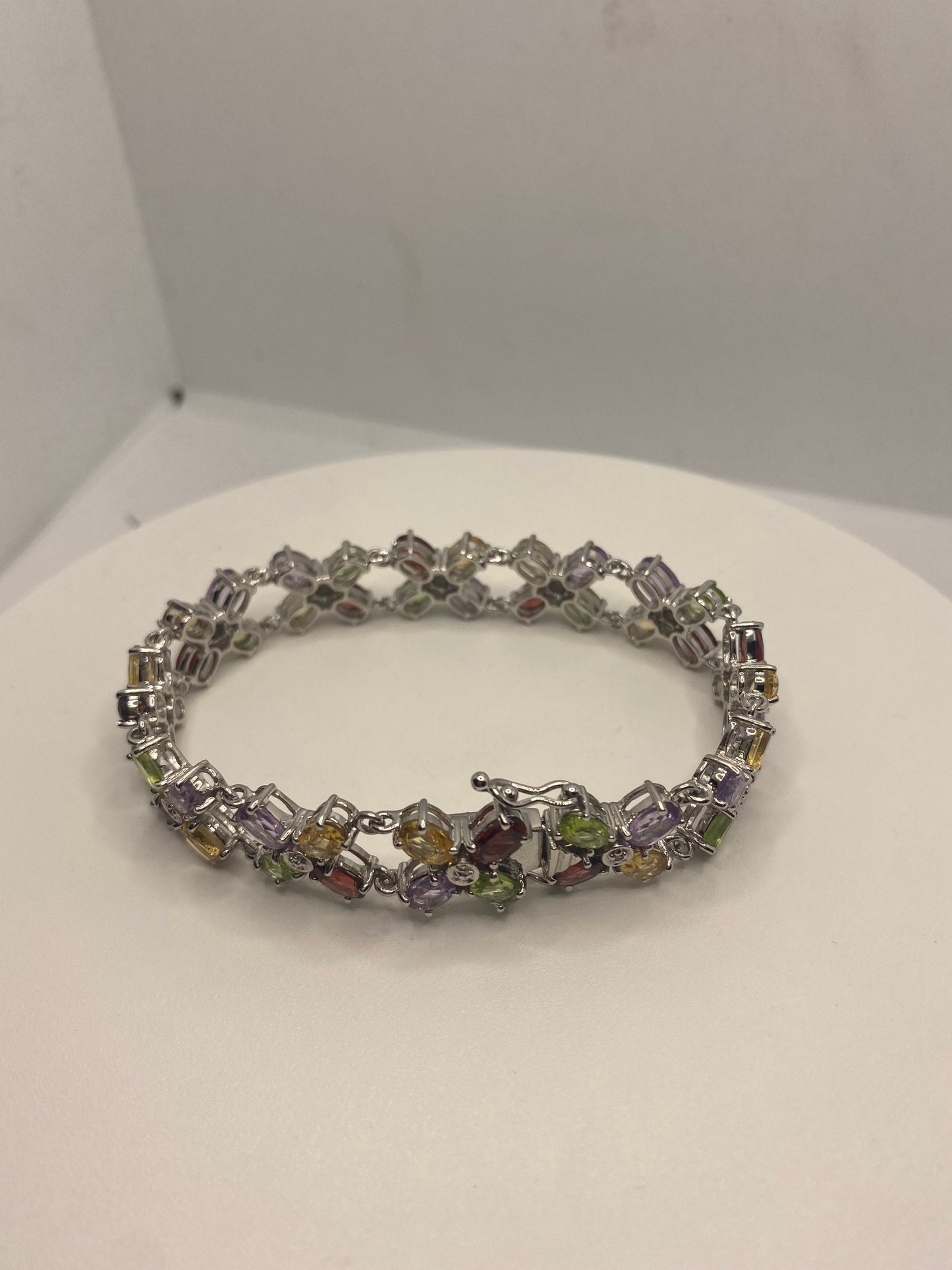 Vintage Garnet Amethyst Citrine Peridot in 925 Sterling Silver Tennis Bracelet